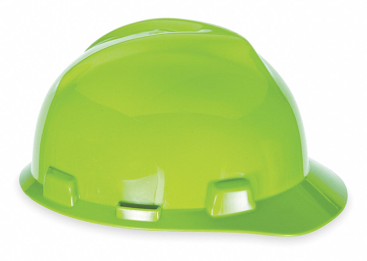 SLOTTED CAP, CSA Z94.1-2005, TYPE 1, CLASS E, PE, 4-PT FAS-TRAC RATCHET, HI-VIS YLW/GRN