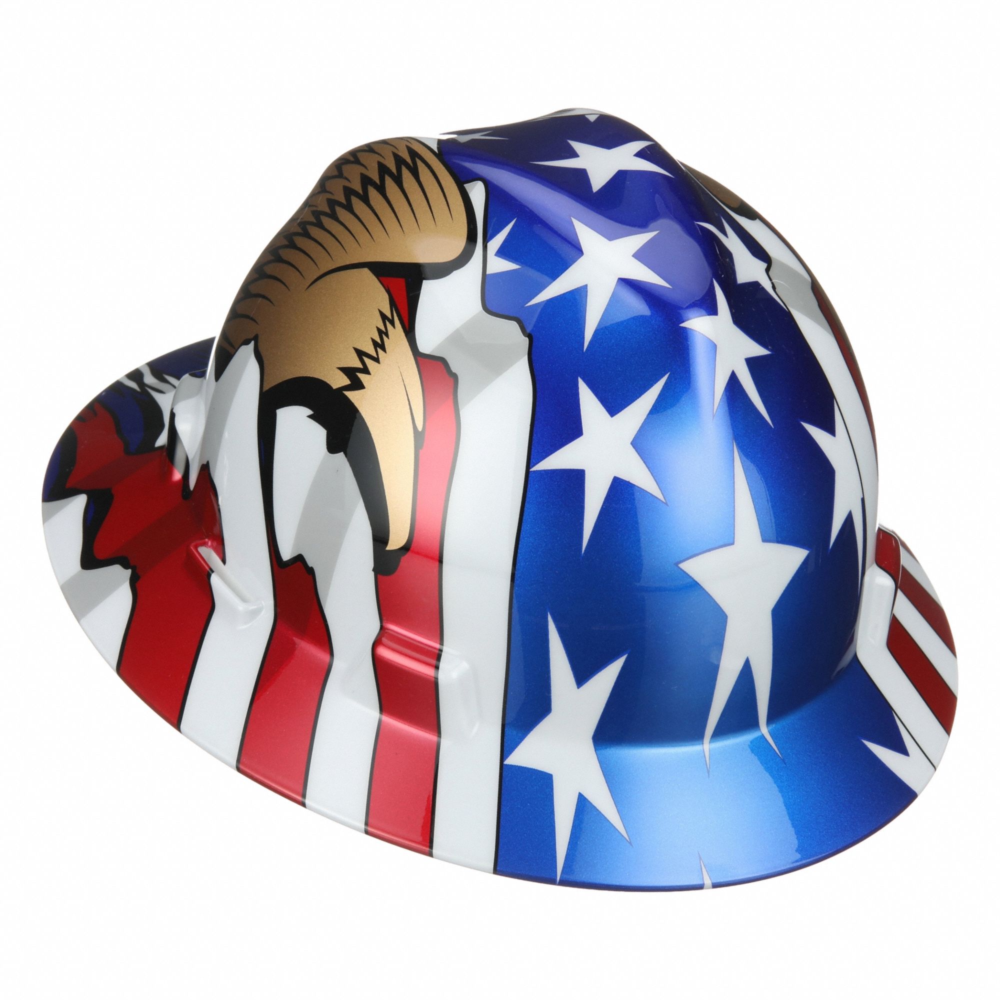 Vintage Jackson USA Flag Hard Hat Head-Hugger Adjustable Patriotic Safety Helmet MSA # 10071159 FULL BRIM American Flag with 2 Eagles Safety  main image 3