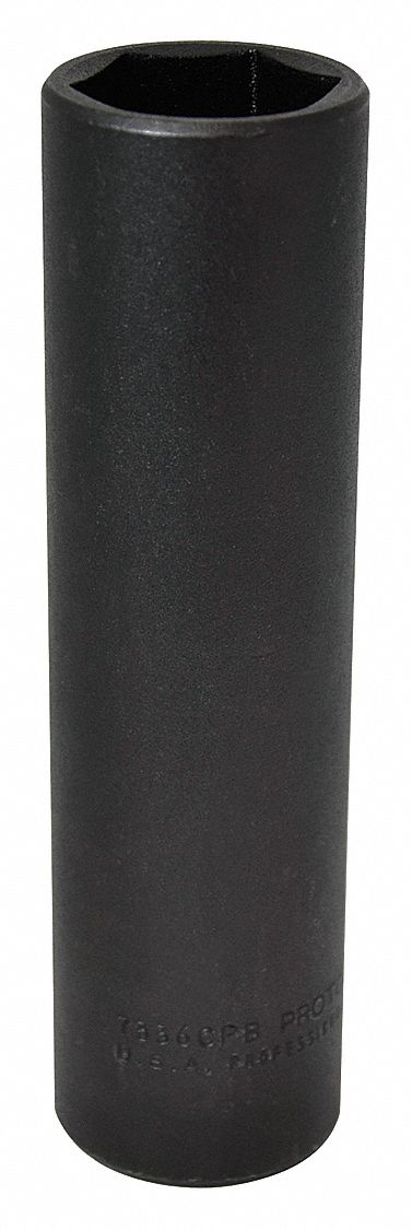 Impact Socket: 1/2 in Drive Size, SAE, 1 1/8 in Socket Size, 6-Point, Std, Black Oxide