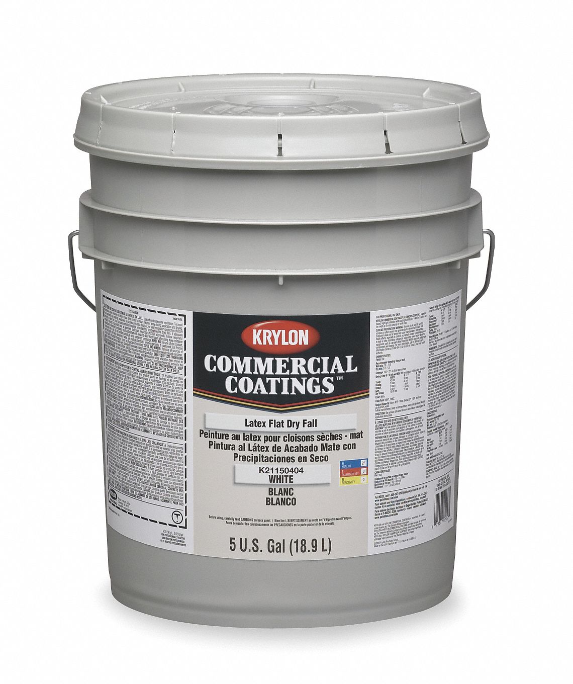 KRYLON Flat Interior Dry Fall Paint, White, 5 gal 1AWB2K2115040420 Grainger