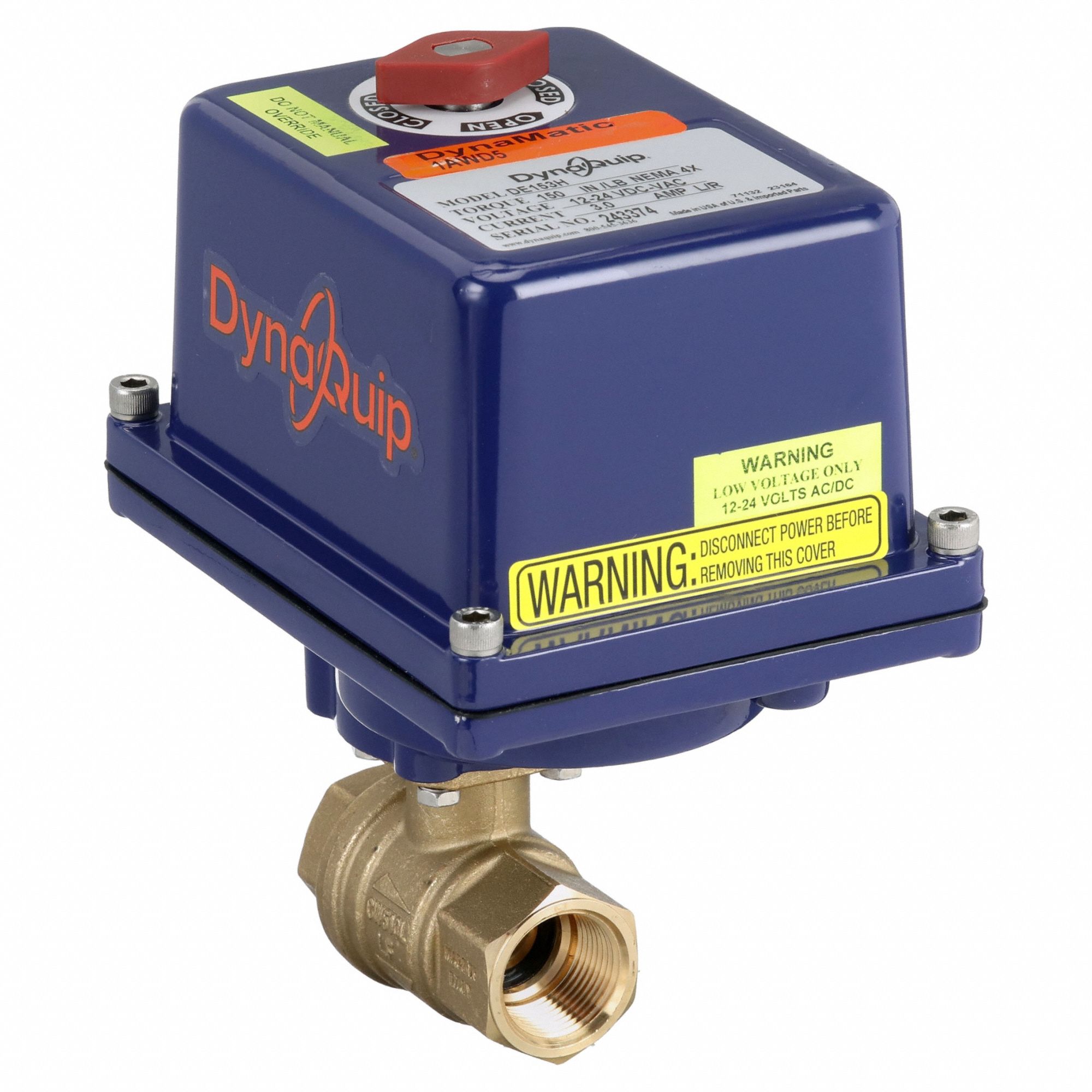 Electrically Actuated Two-Way Ball Valve: 3/4 in, Brass, 12 to 24V AC/DC, Straight