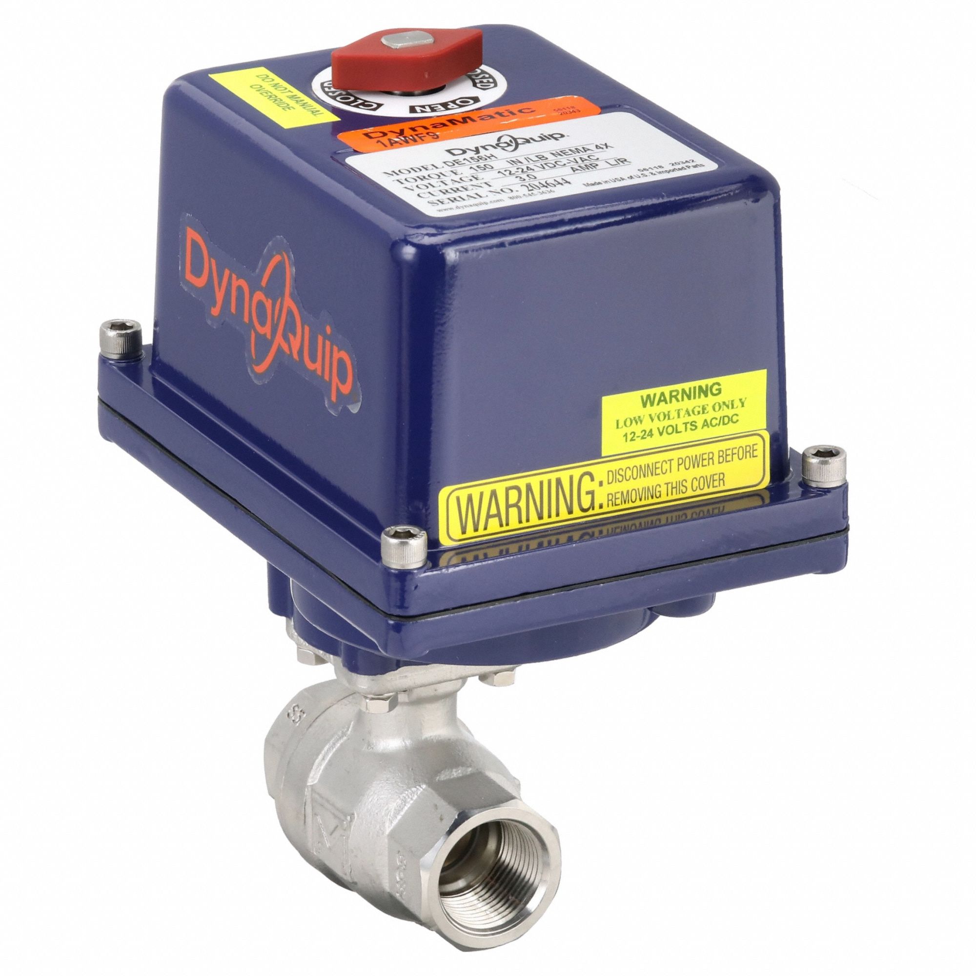 Electrically Actuated Two-Way Ball Valve: 3/4 in, Stainless Steel, FNPT x FNPT