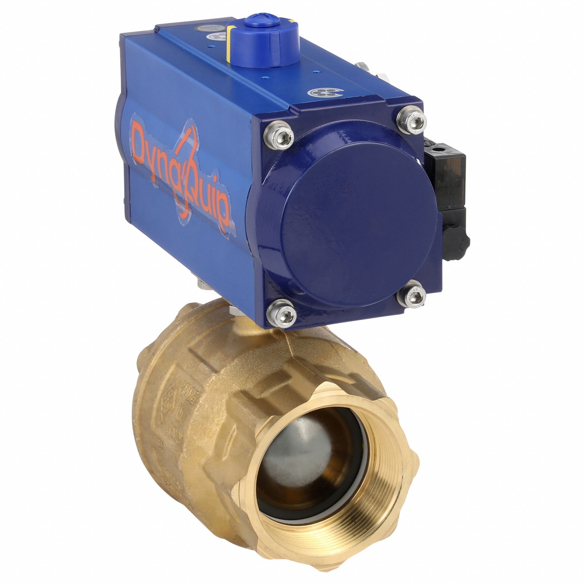 Pneumatically Actuated Two-Way Ball Valve: 3 in, Brass, FNPT x FNPT, Two-Piece