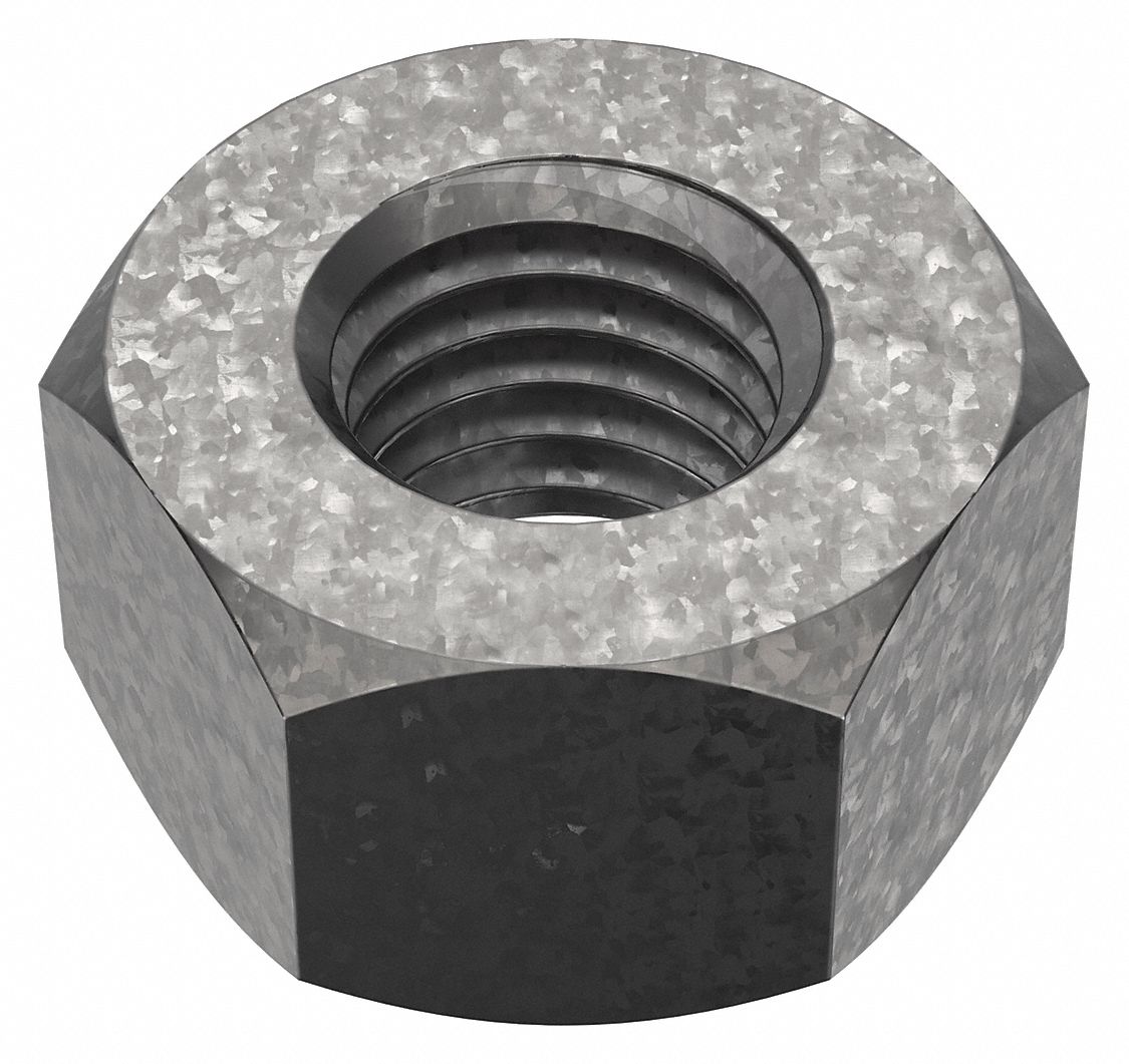 Hex Nut: Heavy Hex, 1"-8 Thread, 1 5/8 in Hex Wd, 63/64 in Hex Ht, Steel, Not Graded, 500 PK