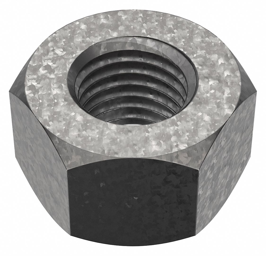 Hex Nut: Heavy Hex, 7/8"-9 Thread, 1 7/16 in Hex Wd, 55/64 in Hex Ht, Steel, Not Graded, 15 PK
