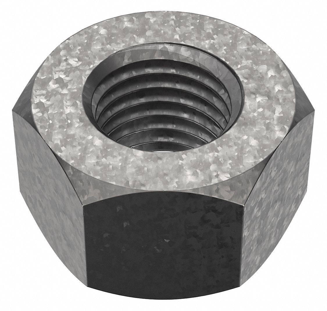 Hex Nut: Heavy Hex, 1"-8 Thread, 1 5/8 in Hex Wd, 63/64 in Hex Ht, Steel, Not Graded, Thicker, 10 PK