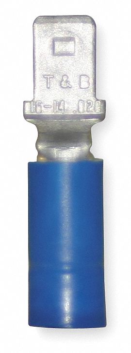 MALE DISCONNECT, BLUE, VINYL, PARTIAL COVERAGE, 16 AWG TO 14 AWG WIRE SIZE RANGE, 100 PK