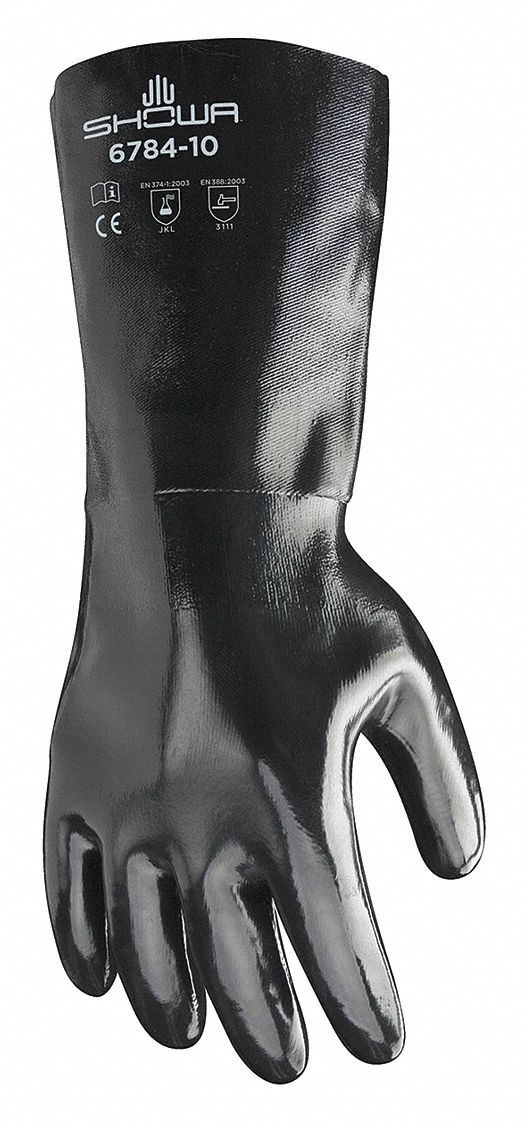 CHEMICAL RESISTANT GLOVES, 87 MIL, 14 IN LENGTH, SMOOTH, L, BLACK