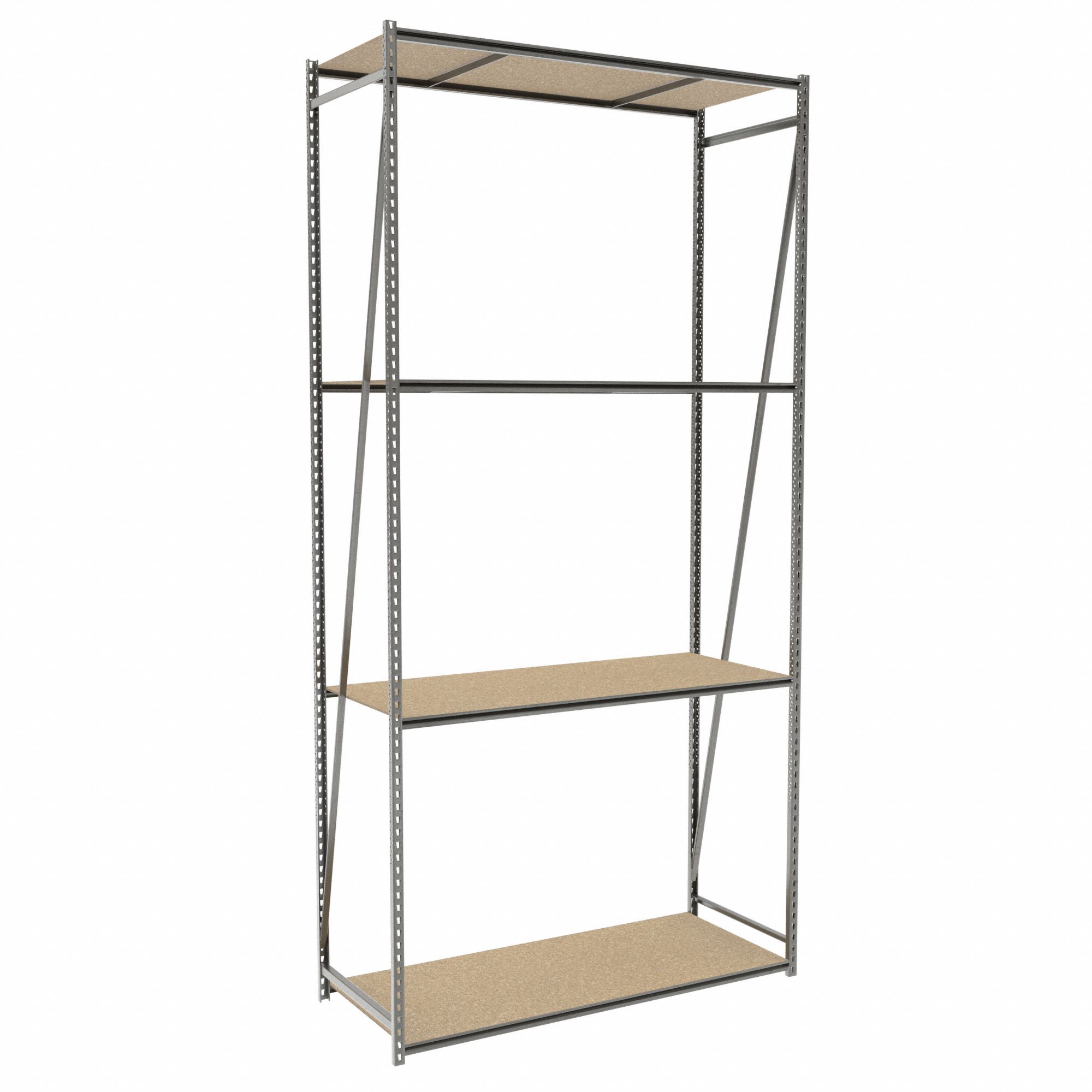 Bulk Storage Rack: Starter, Medium-Duty, 60 in x 24 in x 120 in, Particleboard, 4 Shelves