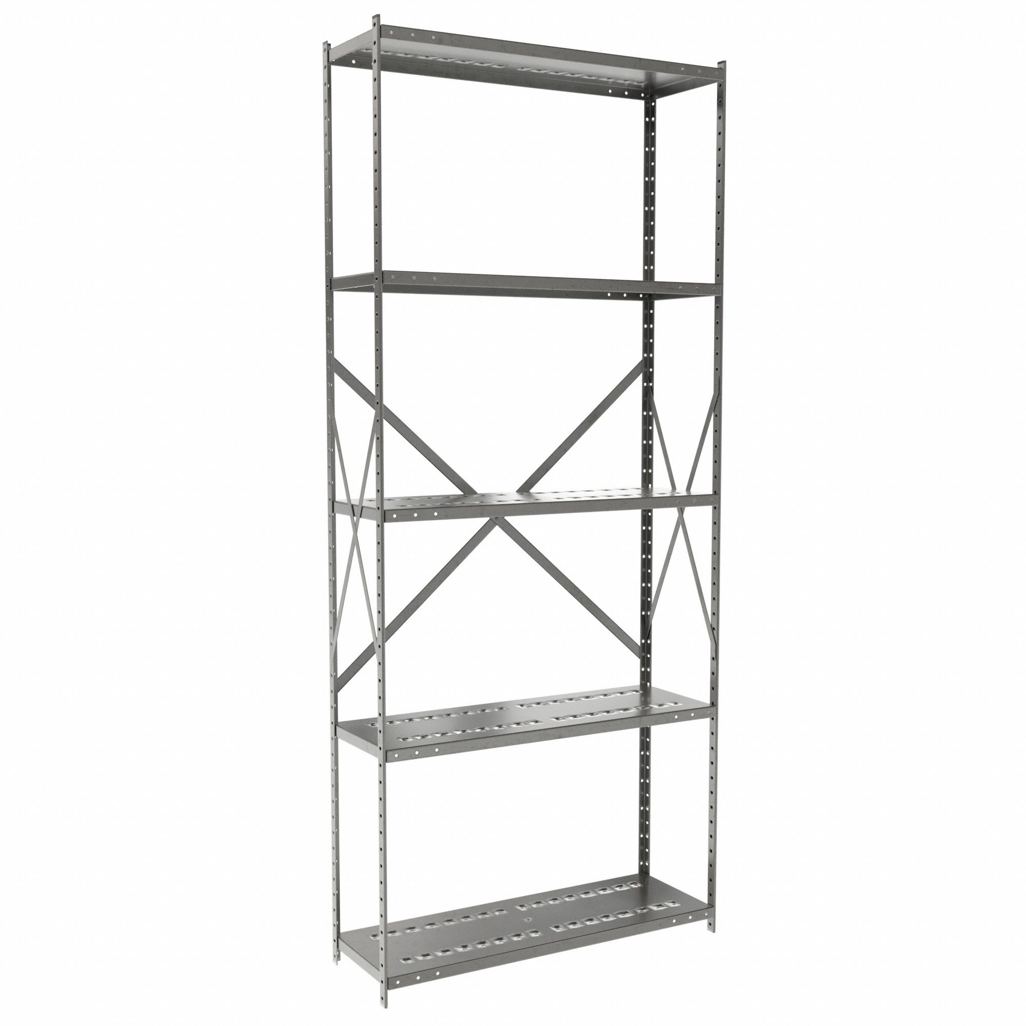 Metal Shelving: Starter, Medium-Duty, 36 in x 12 in, 84 in Overall Ht, 5 Shelves
