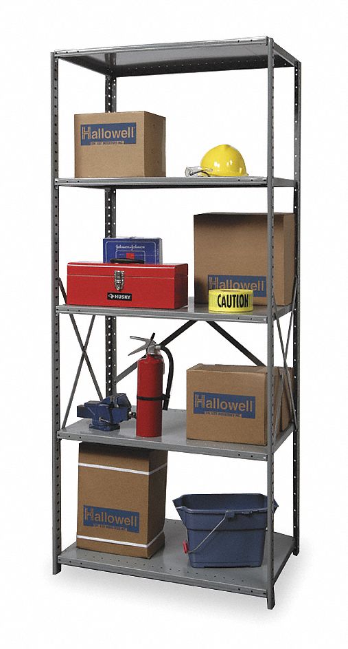 Metal Shelving: Starter, Heavy-Duty, 48 in x 12 in, 84 in Overall Ht, 5 Shelves