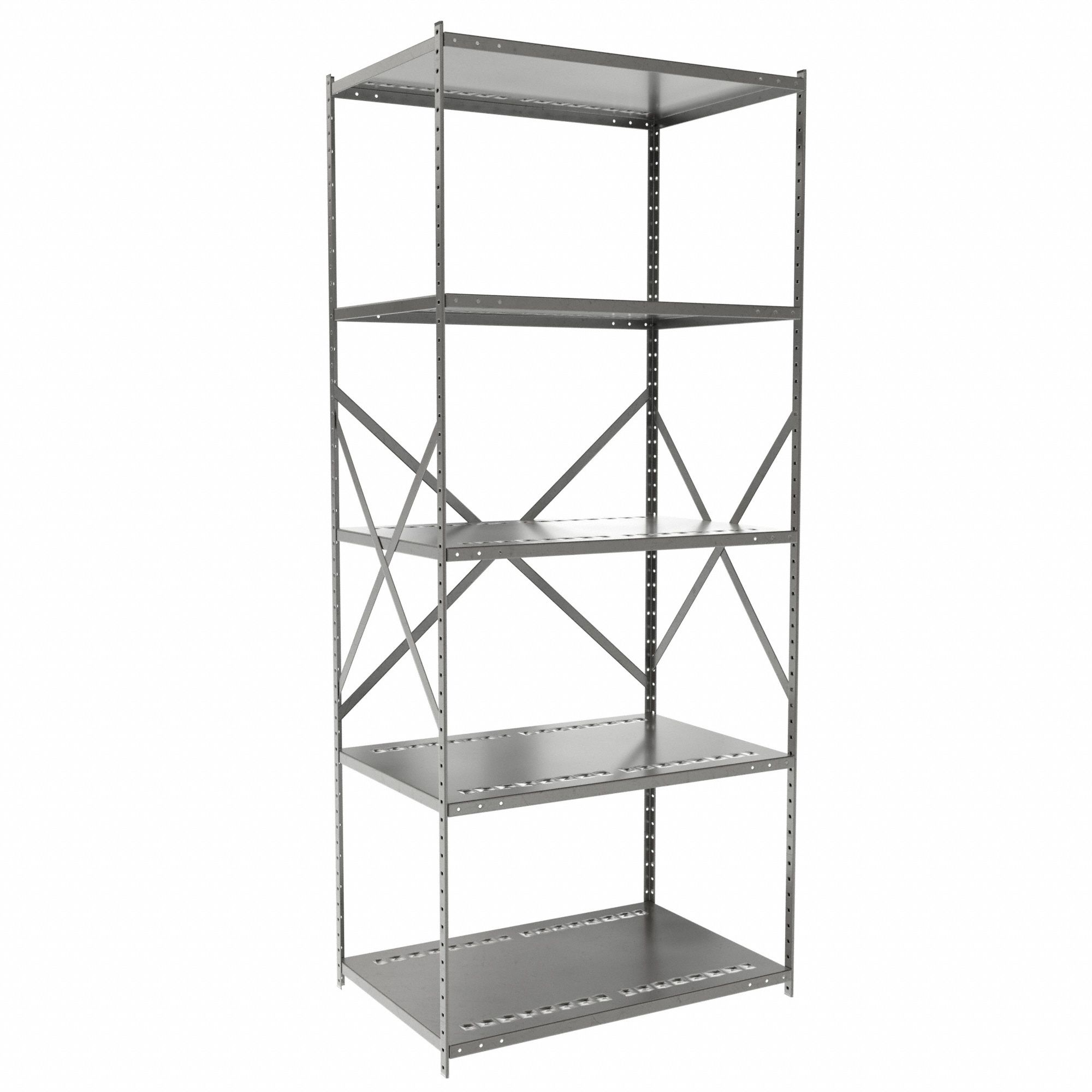 INDUSTRIAL SHELVING, MEDIUM DUTY, OPEN, 500 LB CAPACITY, 5 SHELVES, GREY, 24 IN