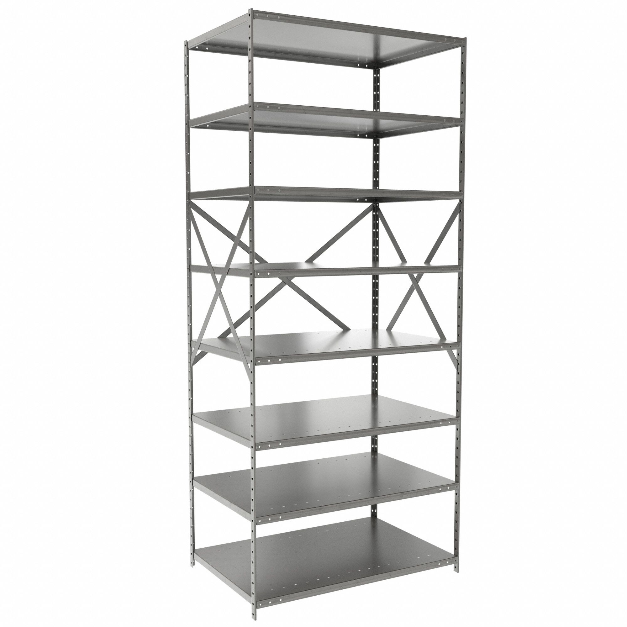 Metal Shelving: Starter, Medium-Duty, 36 in x 24 in, 84 in Overall Ht, 8 Shelves