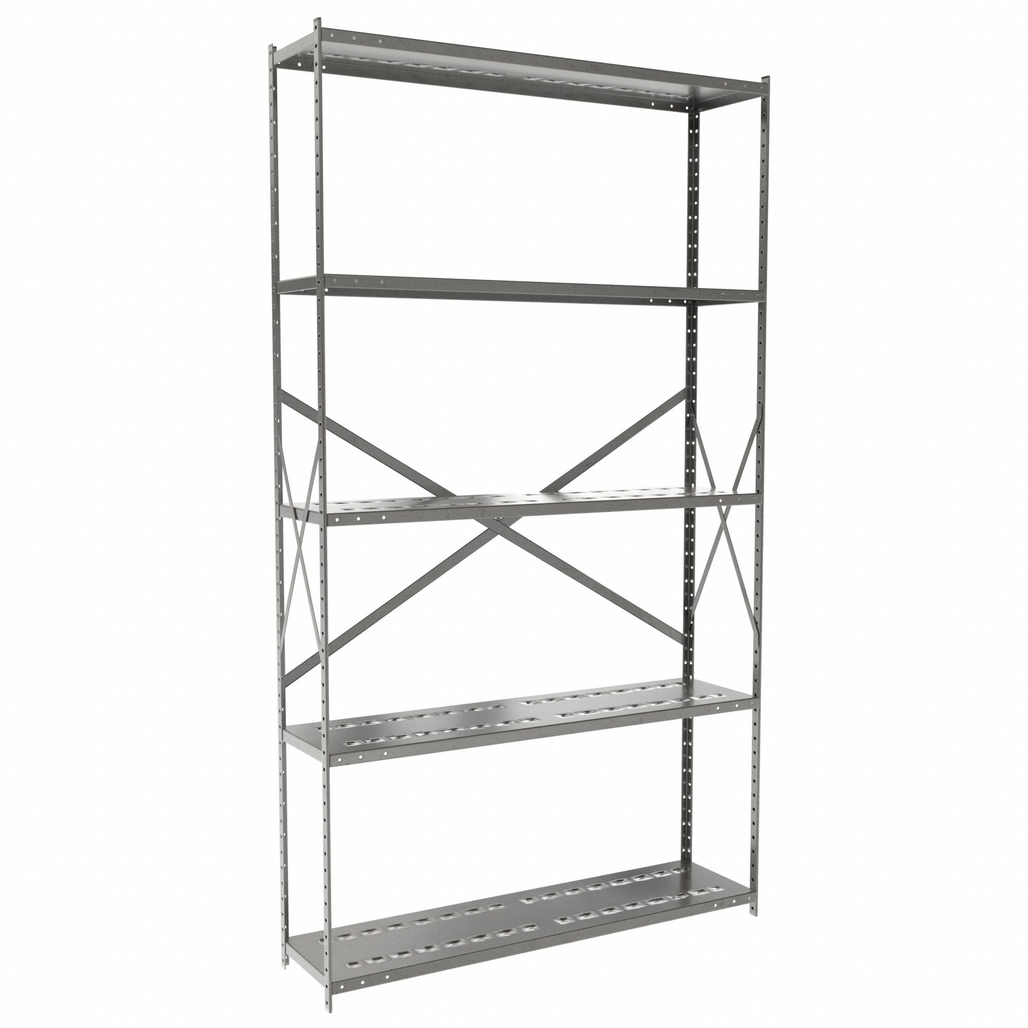 Metal Shelving: Starter, Medium-Duty, 48 in x 12 in, 84 in Overall Ht, 5 Shelves