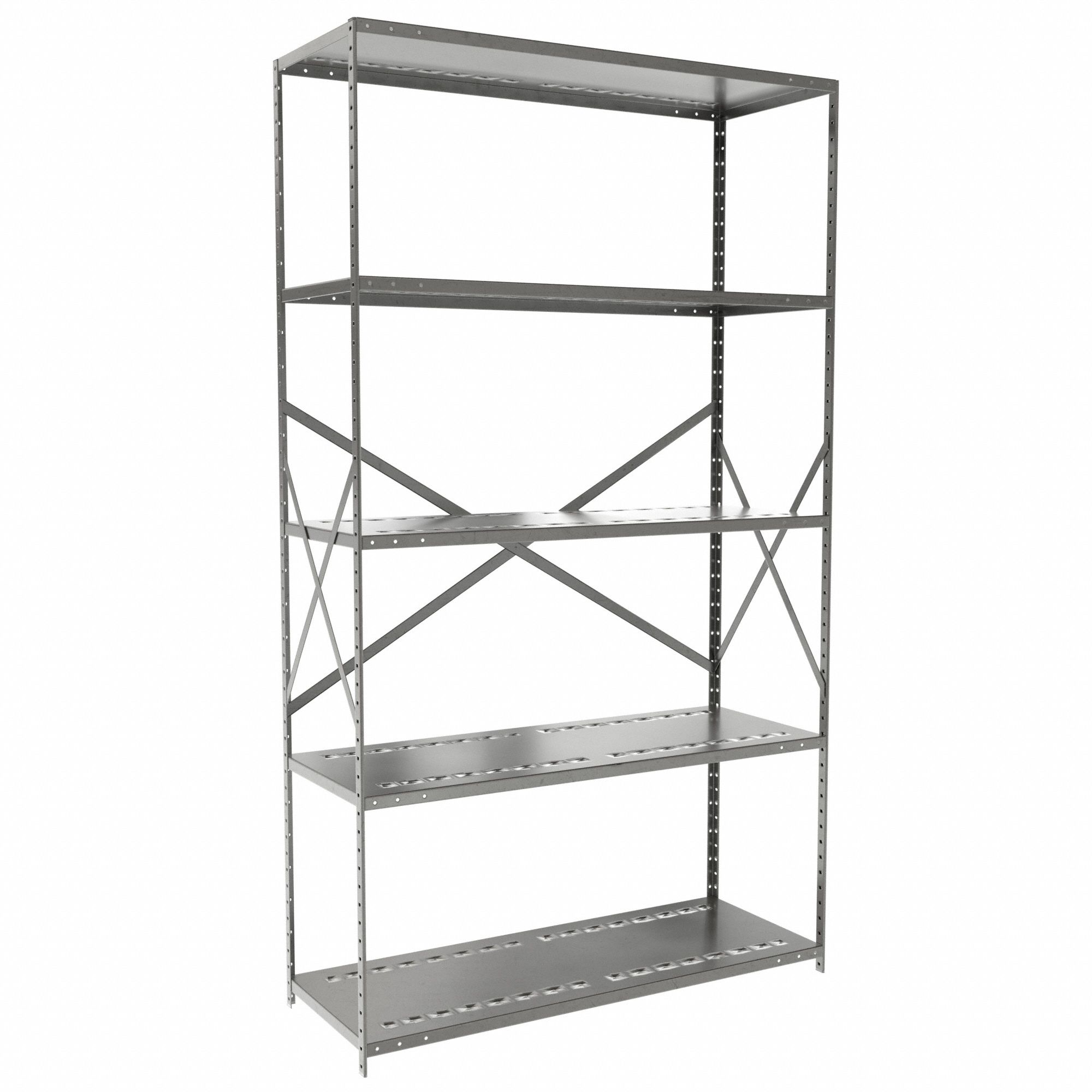 Metal Shelving: Starter, Medium-Duty, 48 in x 18 in, 84 in Overall Ht, 5 Shelves