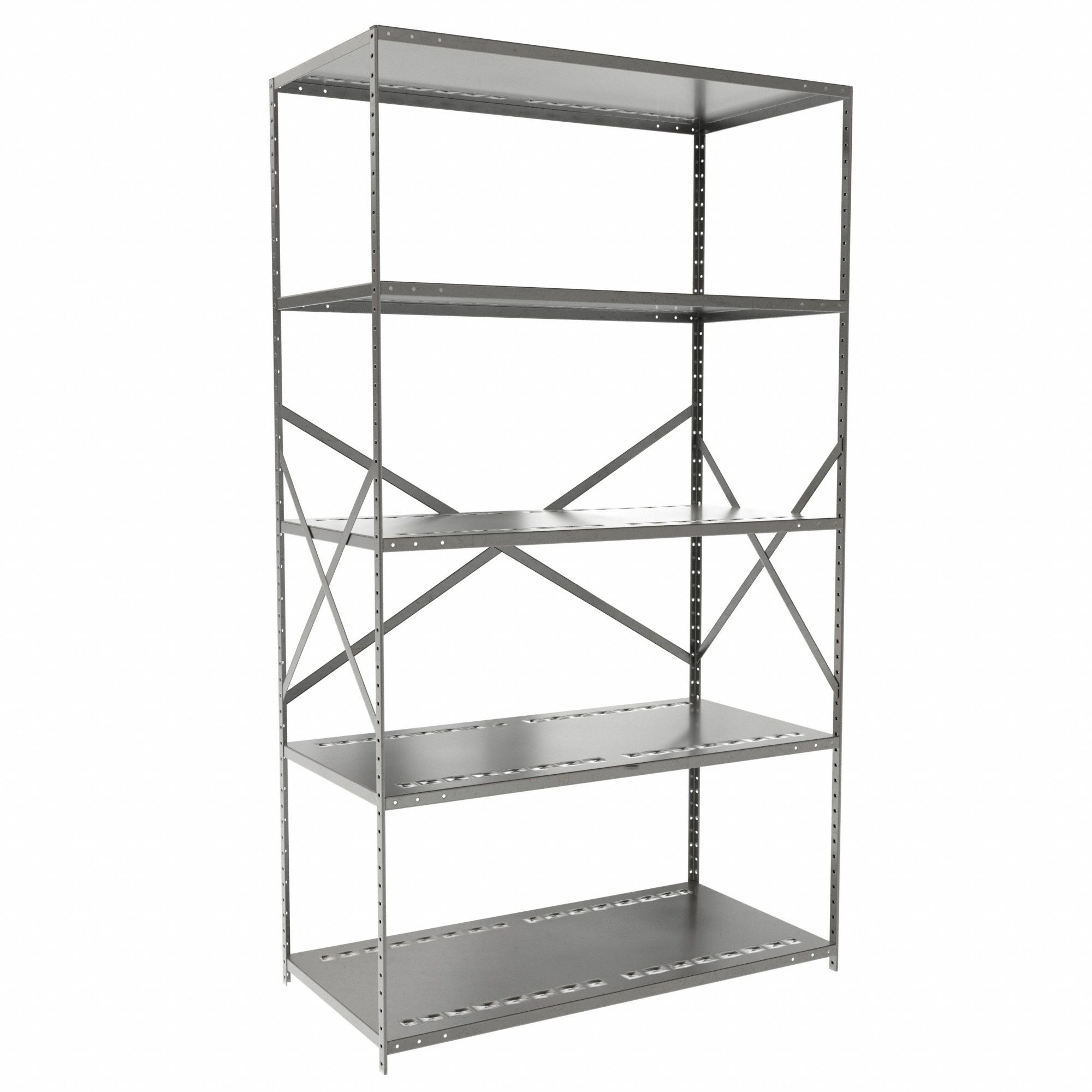 Metal Shelving: Starter, Medium-Duty, 48 in x 24 in, 84 in Overall Ht, 5 Shelves