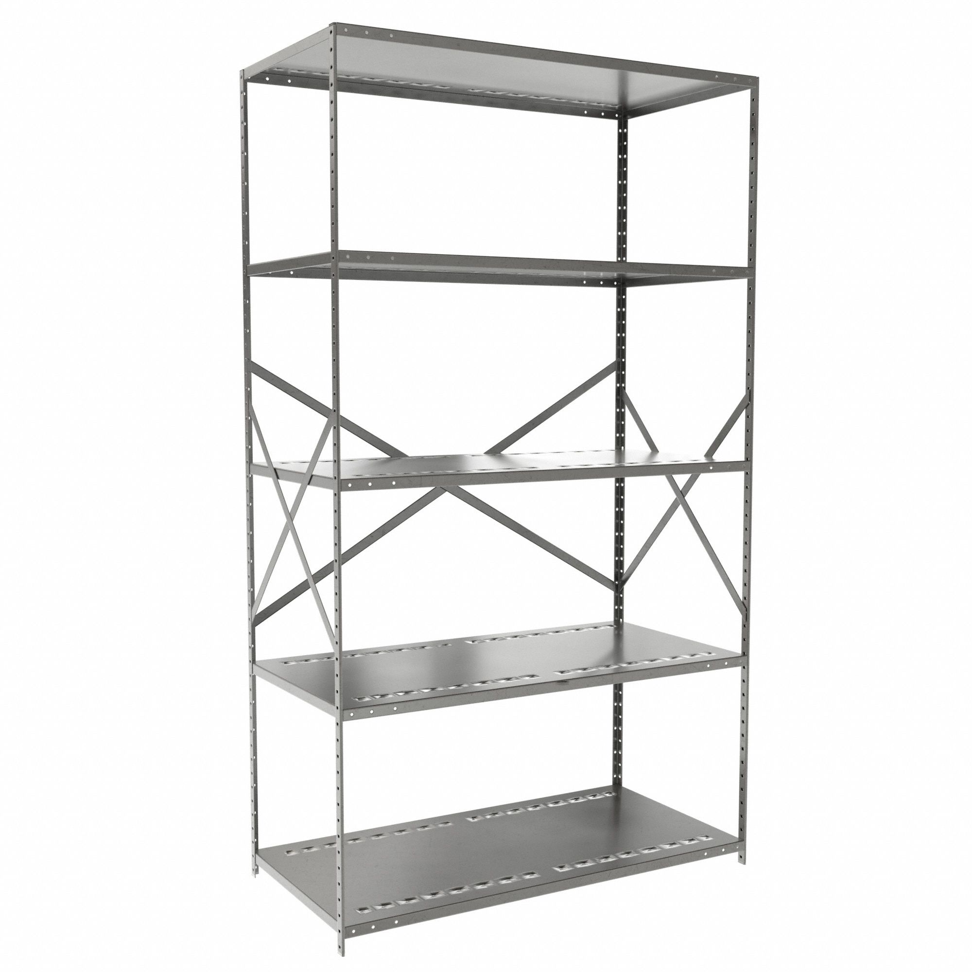 INDUSTRIAL SHELVING, MEDIUM DUTY, OPEN, 375 LB CAPACITY, 5 SHELVES, GREY, 24 IN