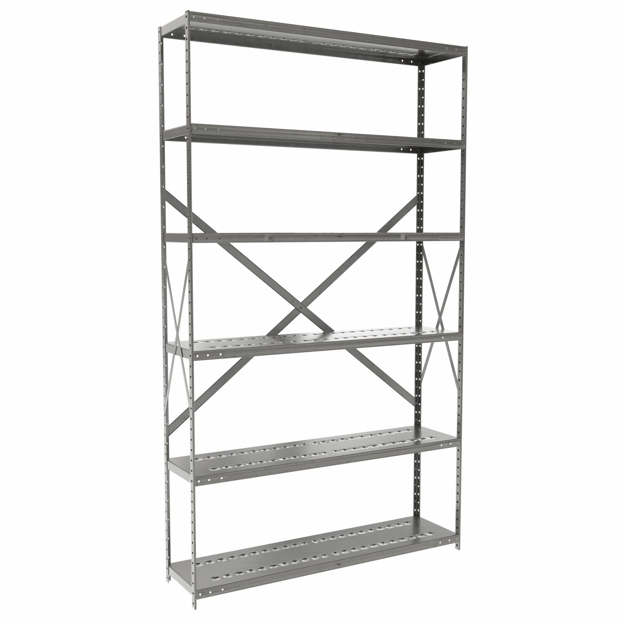 Metal Shelving: Starter, Medium-Duty, 48 in x 12 in, 84 in Overall Ht, 6 Shelves