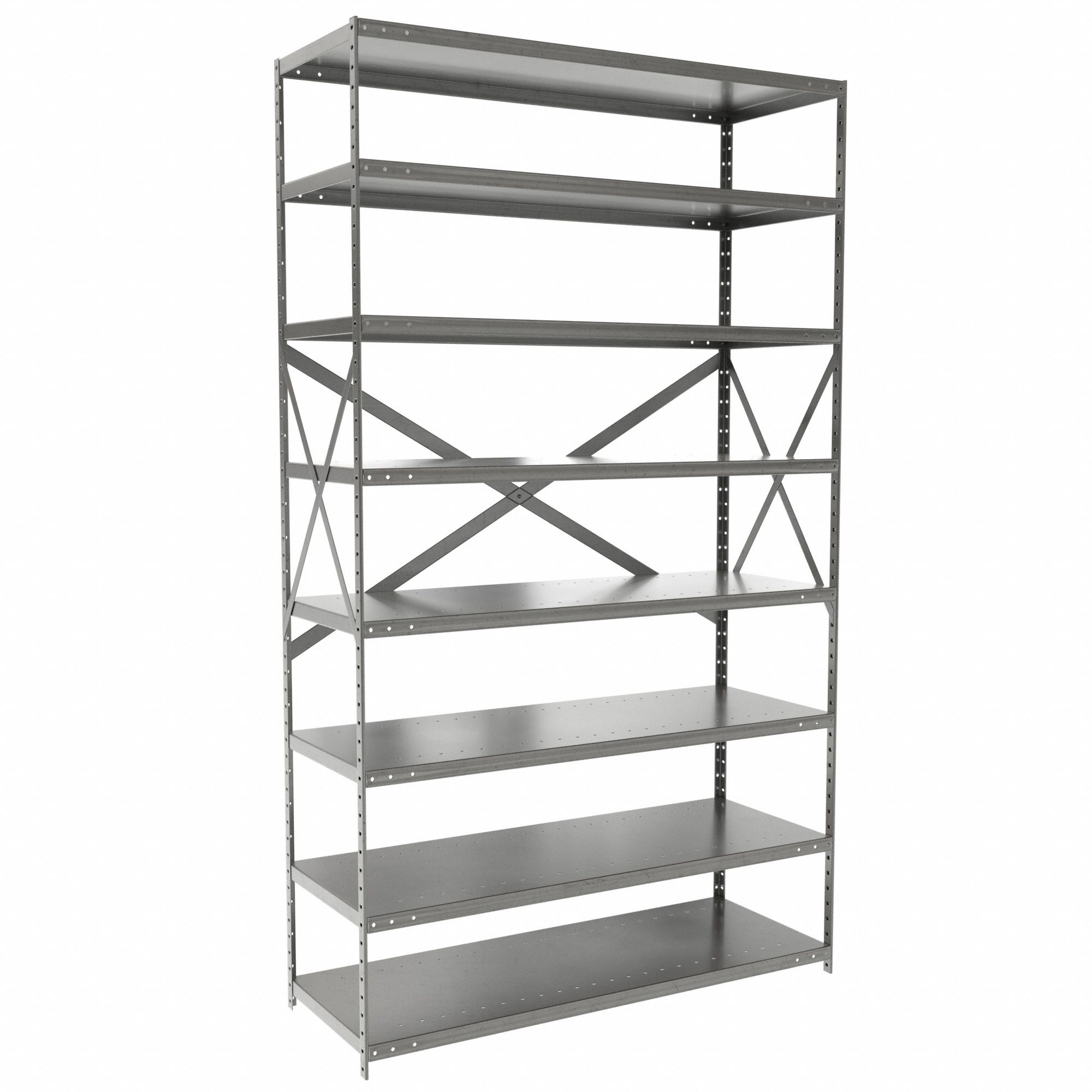 Metal Shelving: Starter, Medium-Duty, 48 in x 18 in, 84 in Overall Ht, 8 Shelves