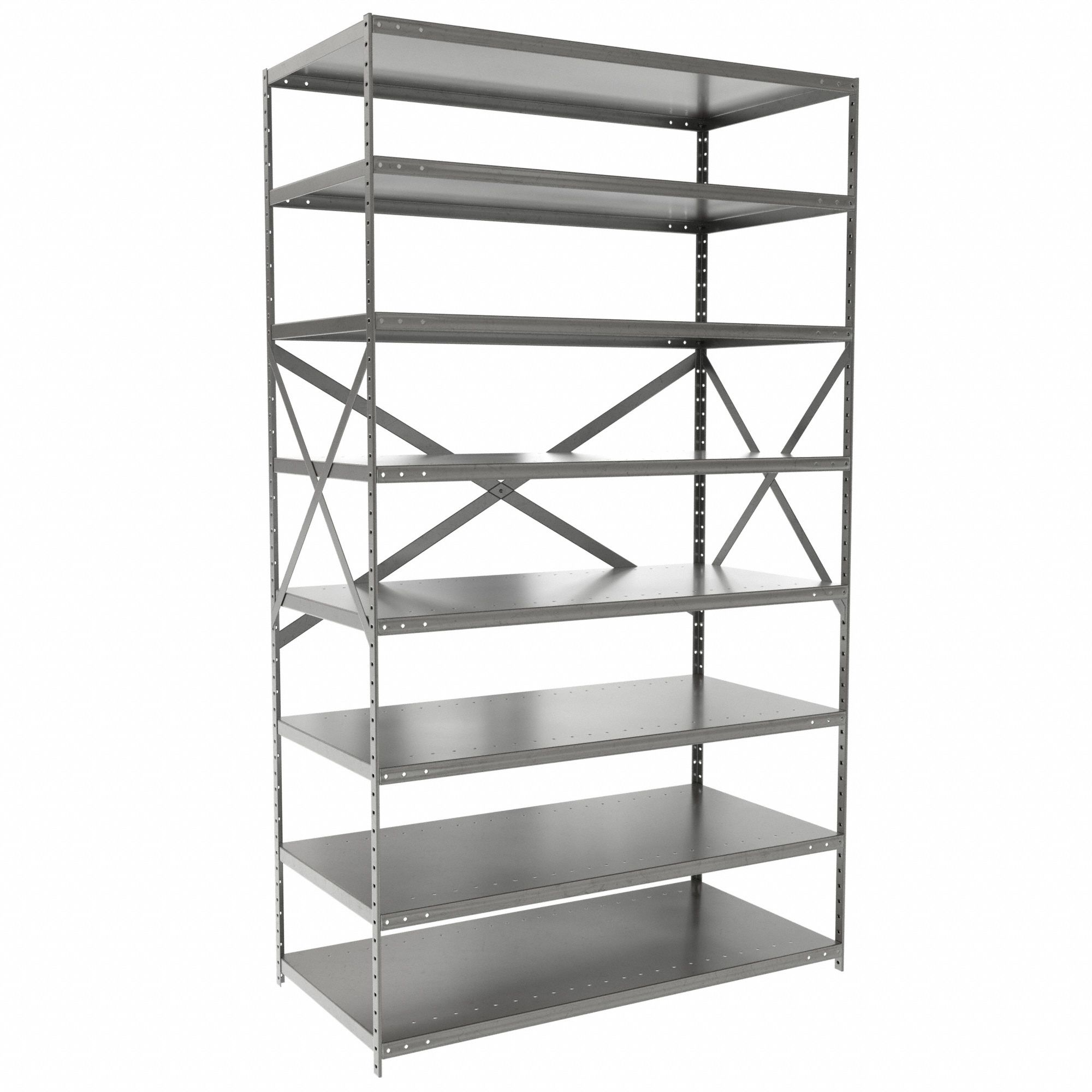 Metal Shelving: Starter, Medium-Duty, 48 in x 24 in, 84 in Overall Ht, 8 Shelves