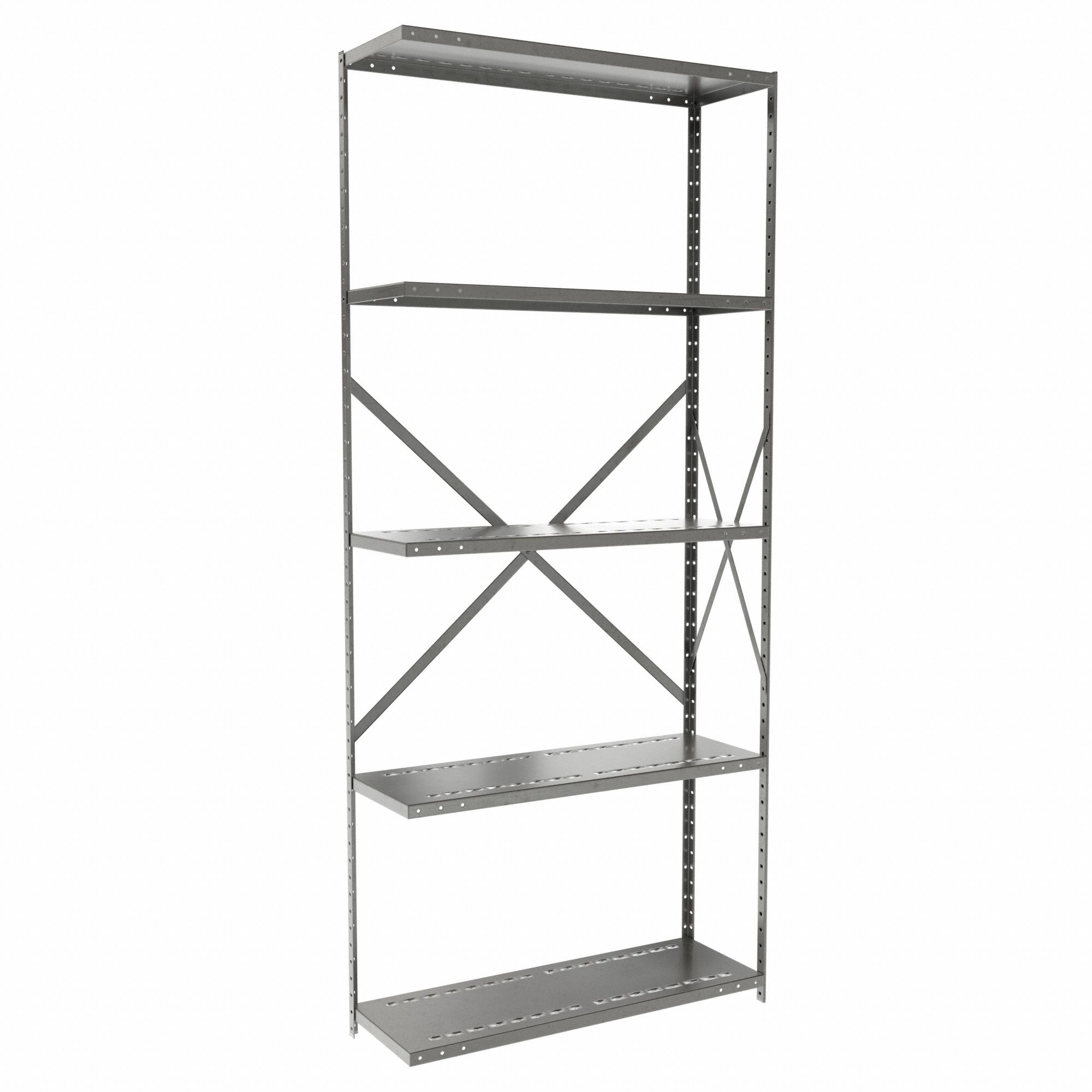 Metal Shelving: Add-On, Medium-Duty, 36 in x 12 in, 84 in Overall Ht, 5 Shelves