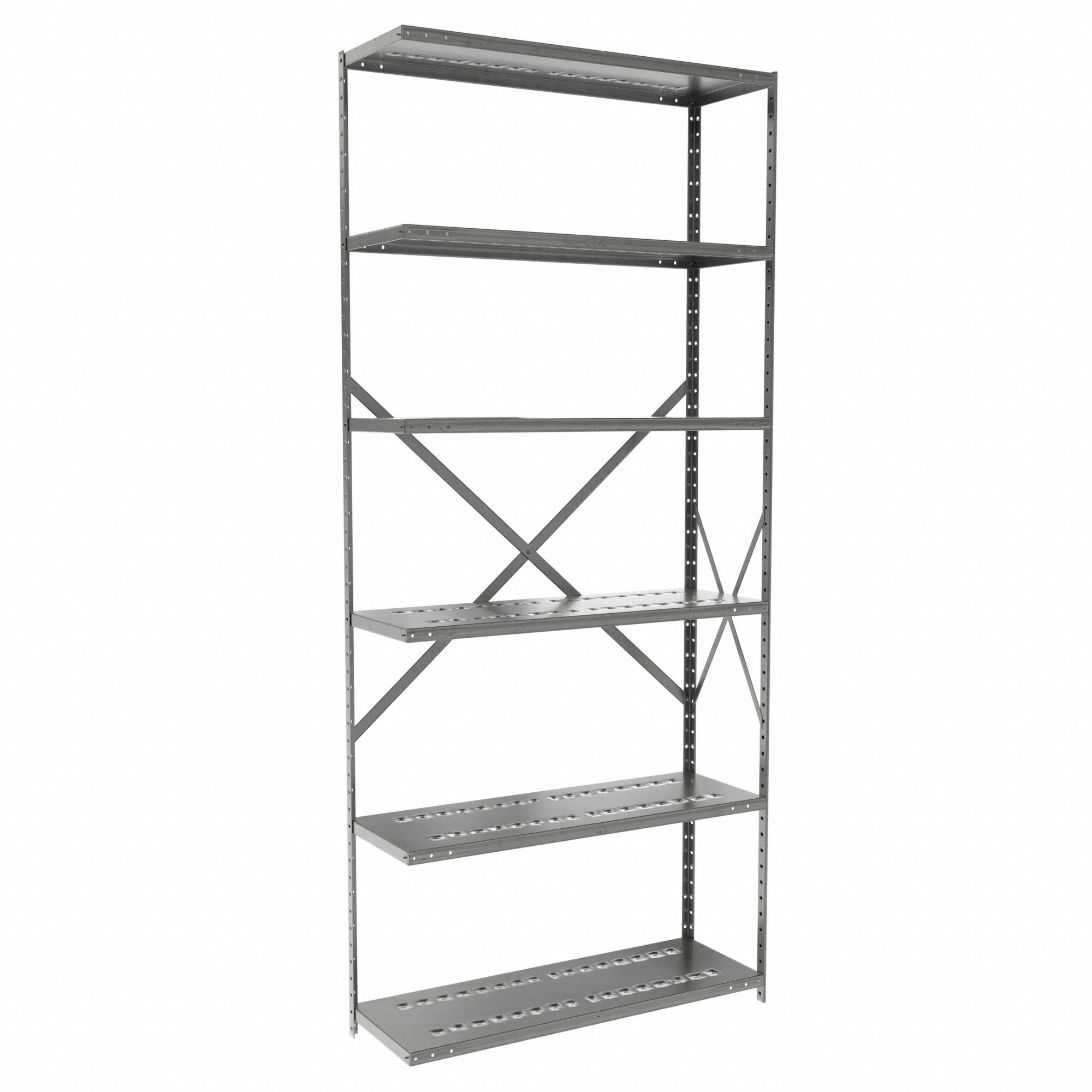 Metal Shelving: Add-On, Medium-Duty, 36 in x 12 in, 84 in Overall Ht, 6 Shelves