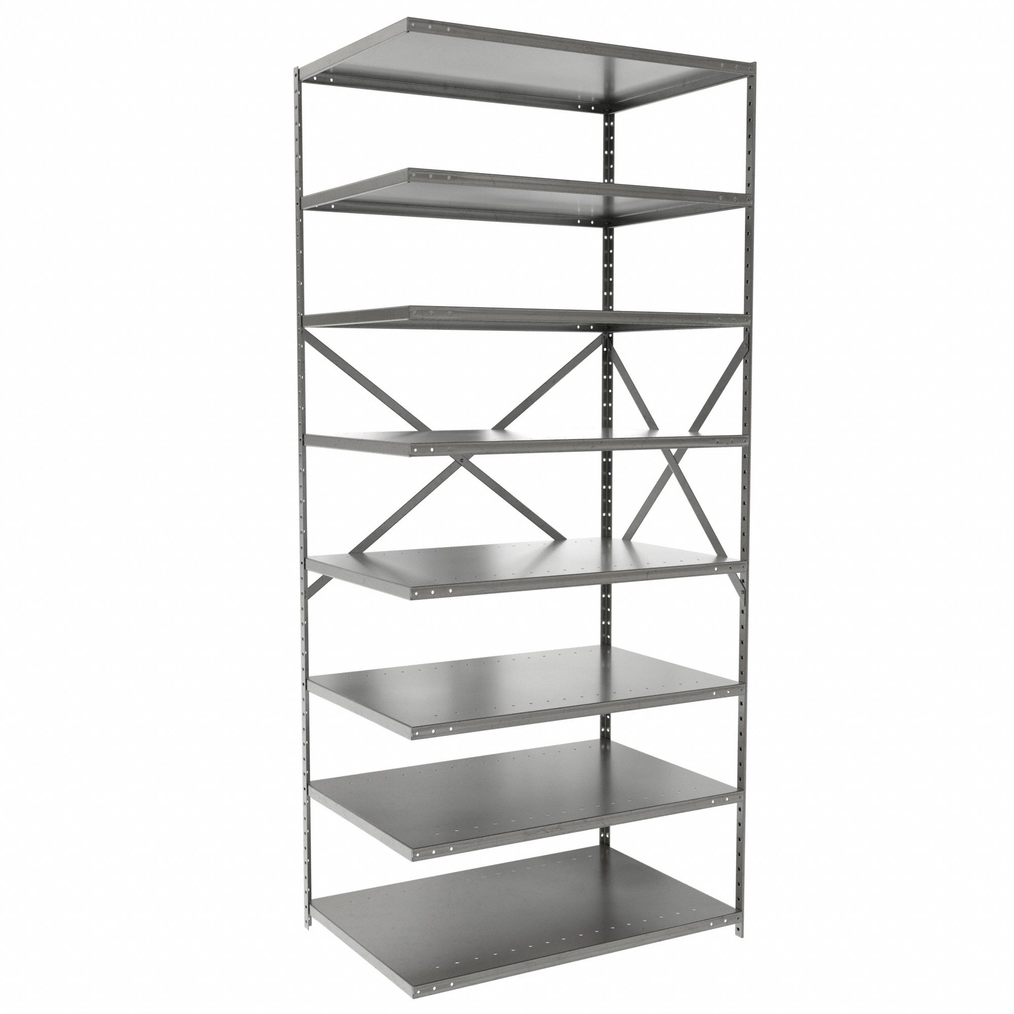 Metal Shelving: Add-On, Medium-Duty, 36 in x 24 in, 84 in Overall Ht, 8 Shelves