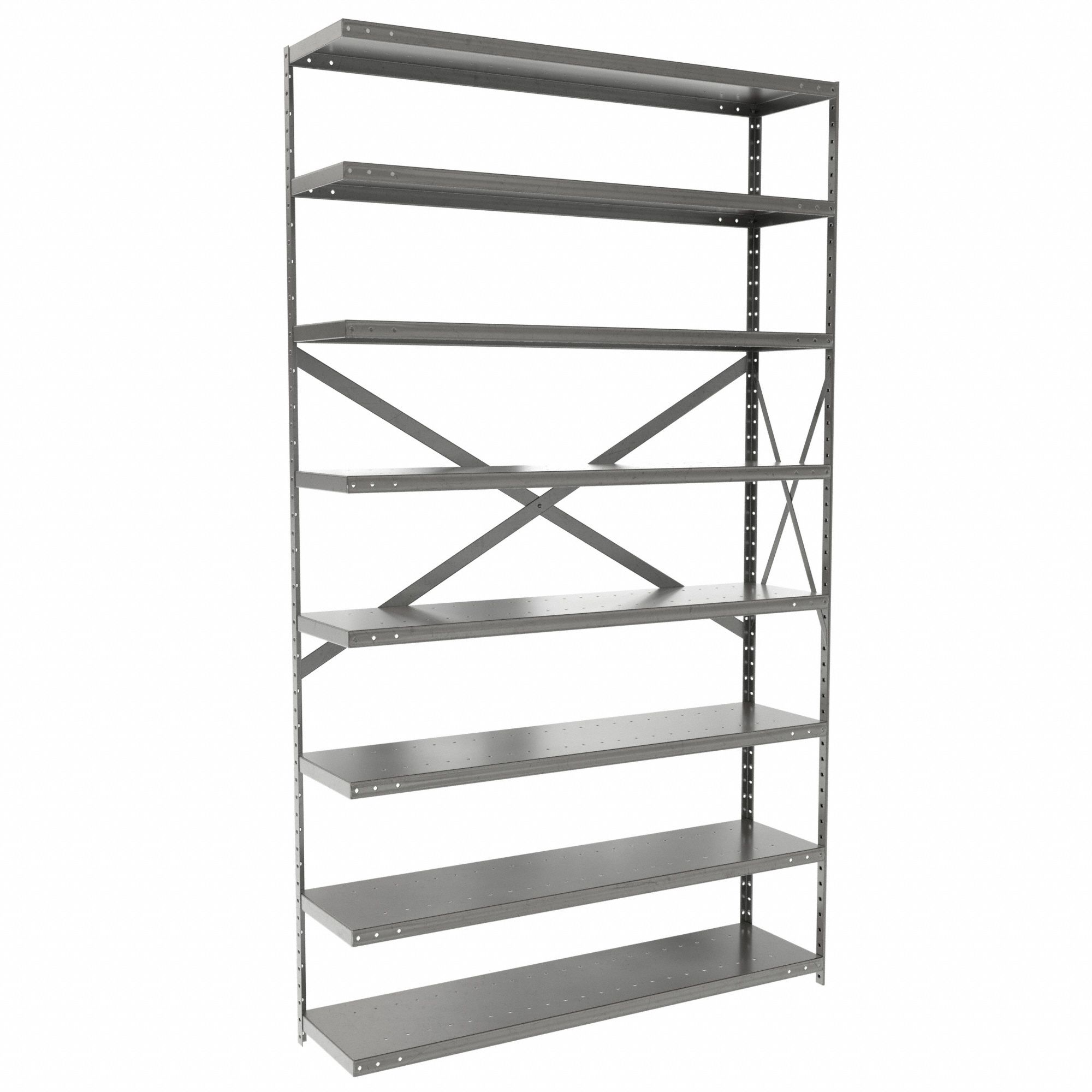 Metal Shelving: Add-On, Medium-Duty, 48 in x 12 in, 84 in Overall Ht, 8 Shelves