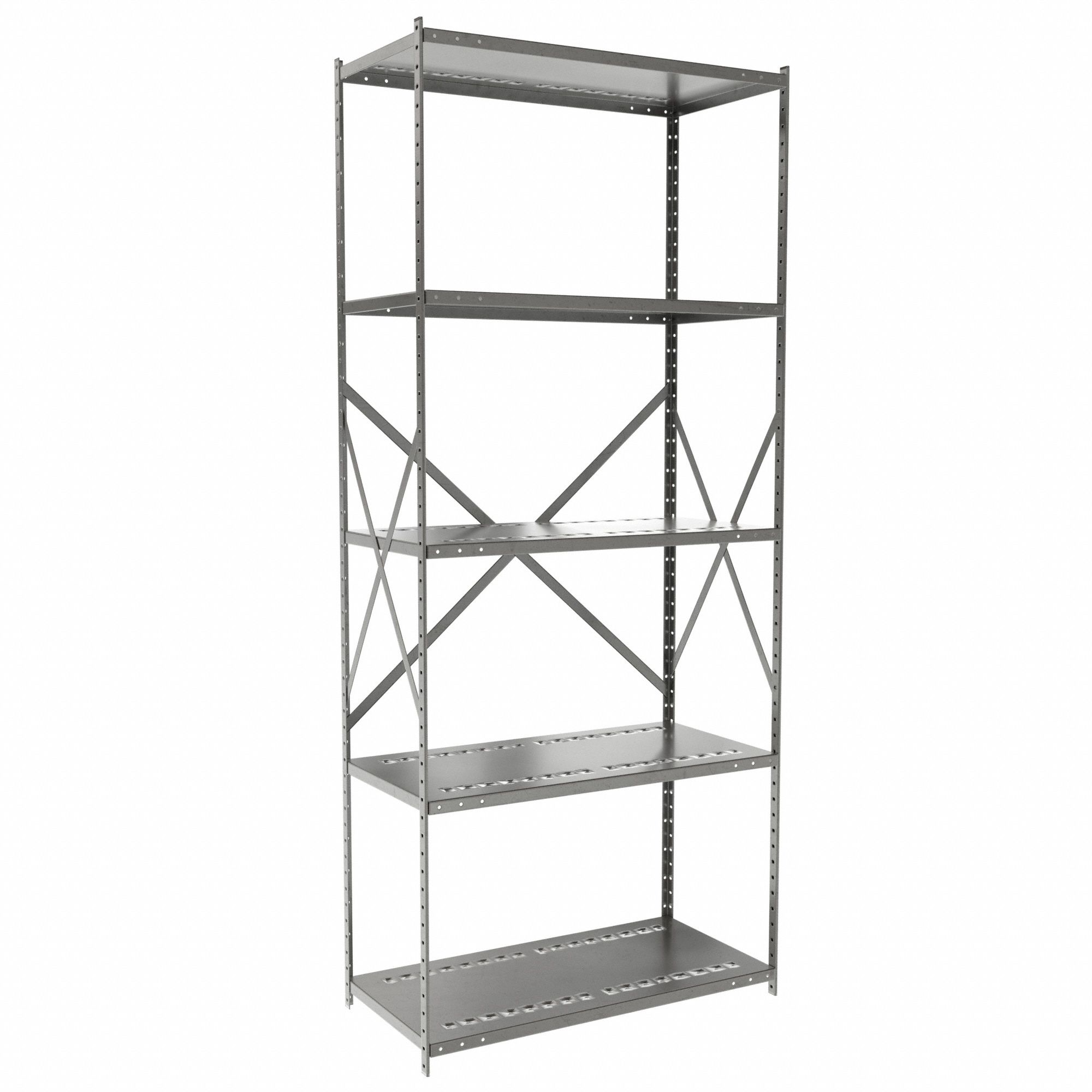 INDUSTRIAL SHELVING, HEAVY-DUTY, OPEN, 800 LB CAPACITY, 5 SHELVES, GREY, 24 IN