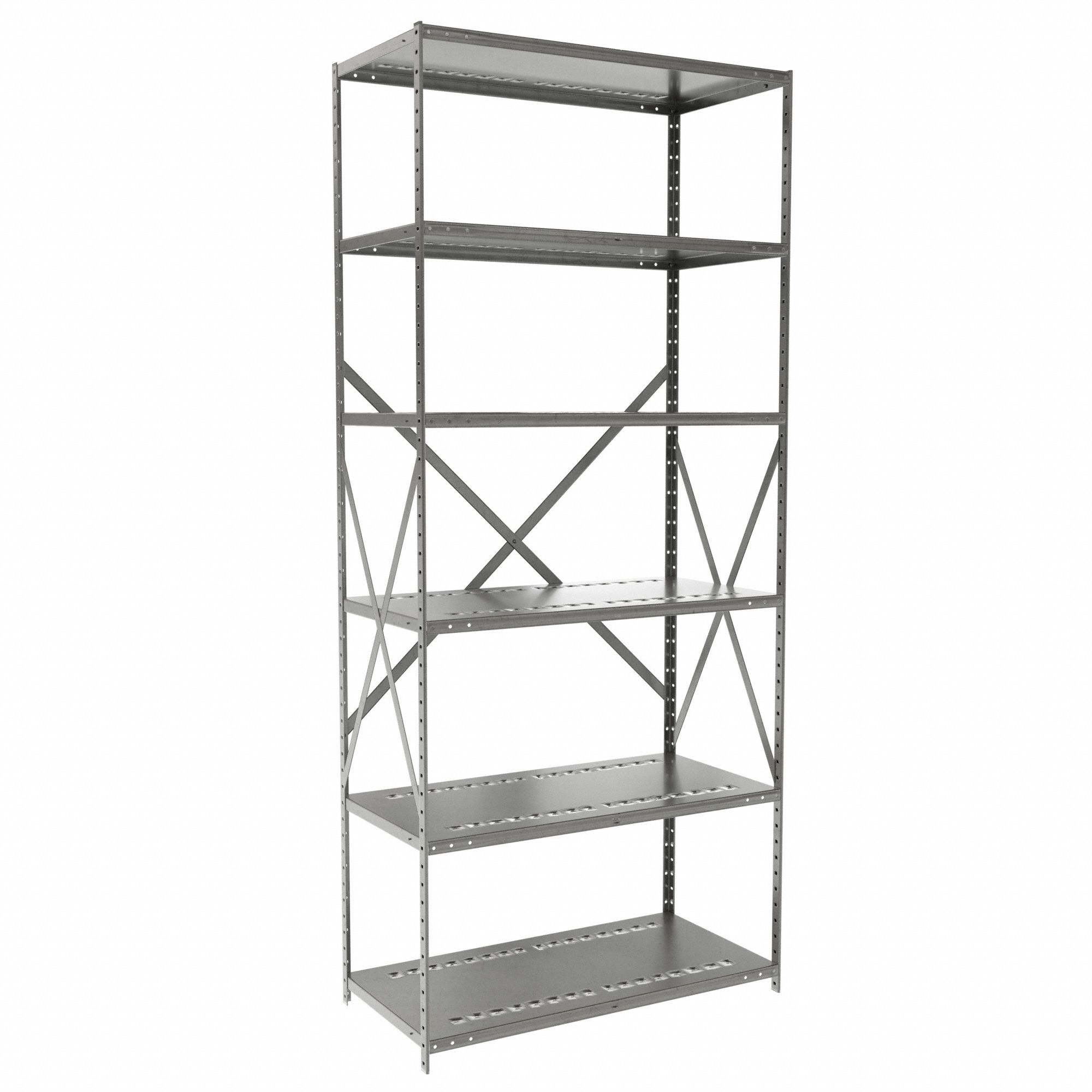 INDUSTRIAL SHELVING, HEAVY-DUTY, OPEN, 800 LB CAPACITY, 6 SHELVES, GREY, 18 IN