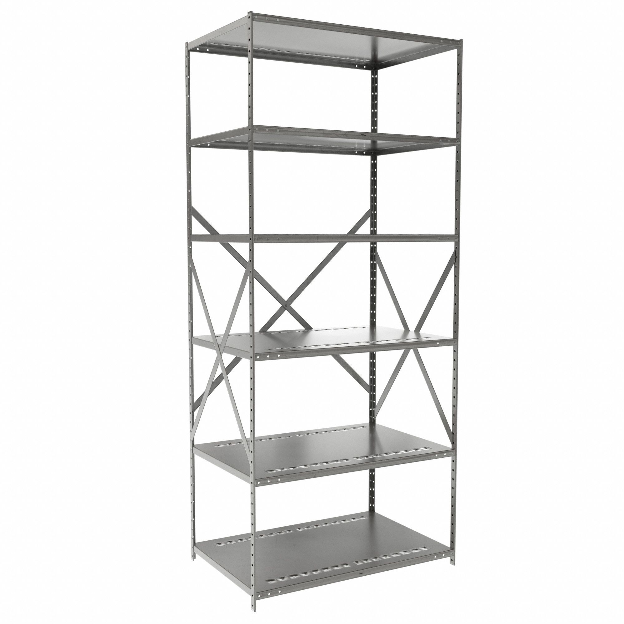 Metal Shelving: Starter, Medium-Duty, 36 in x 24 in, 84 in Overall Ht, 6 Shelves