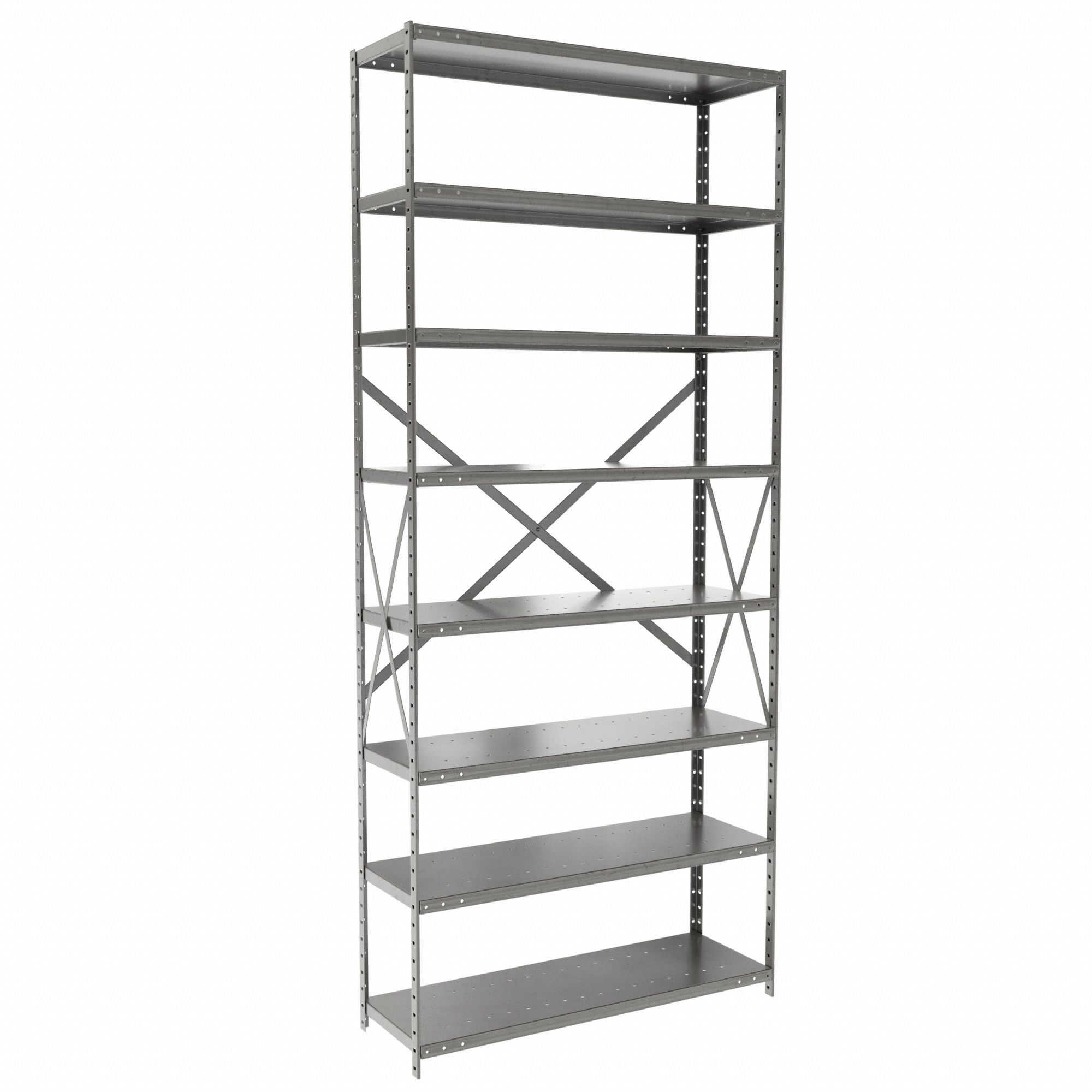 Metal Shelving: Starter, Medium-Duty, 36 in x 12 in, 84 in Overall Ht, 8 Shelves