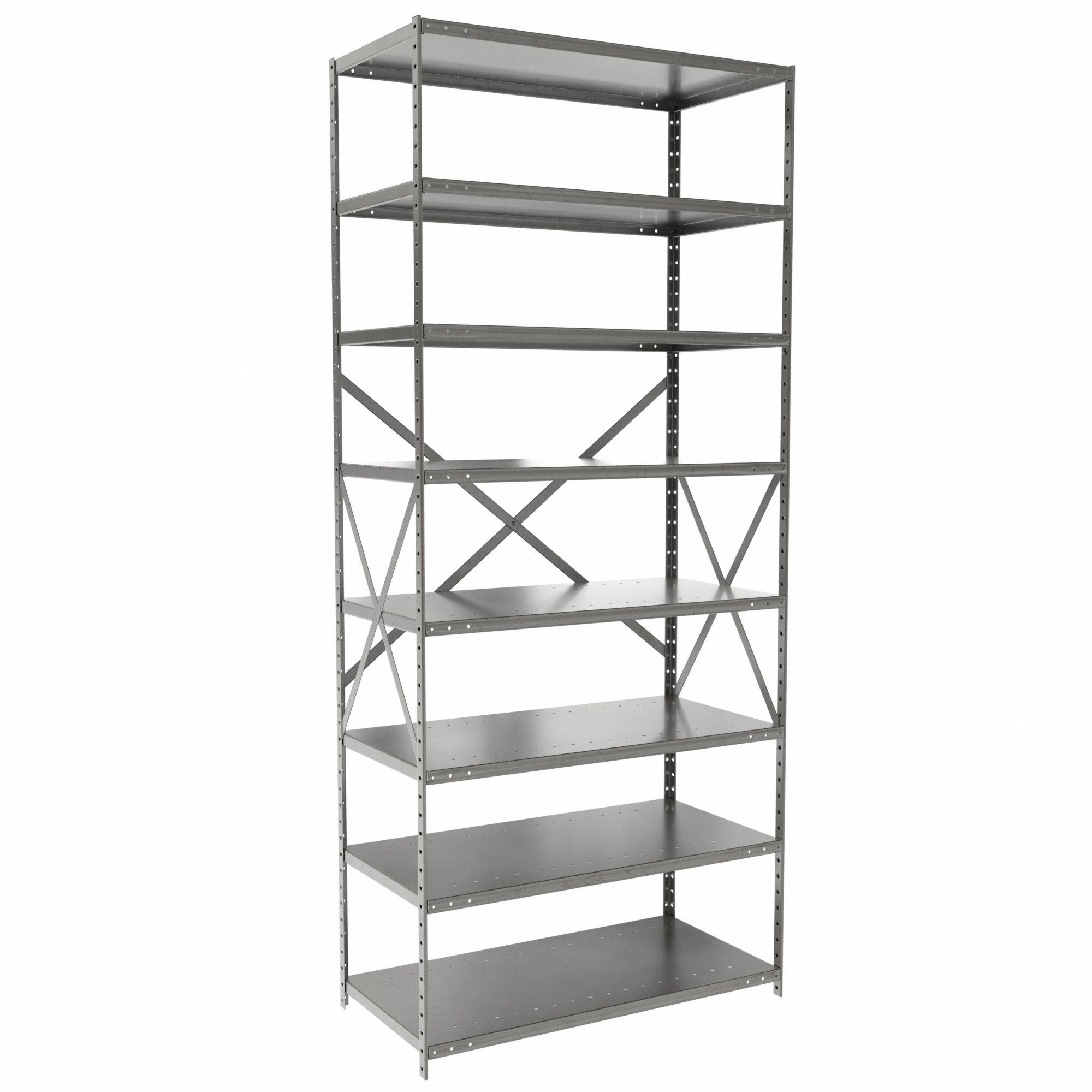 Metal Shelving: Starter, Medium-Duty, 36 in x 18 in, 84 in Overall Ht, 8 Shelves