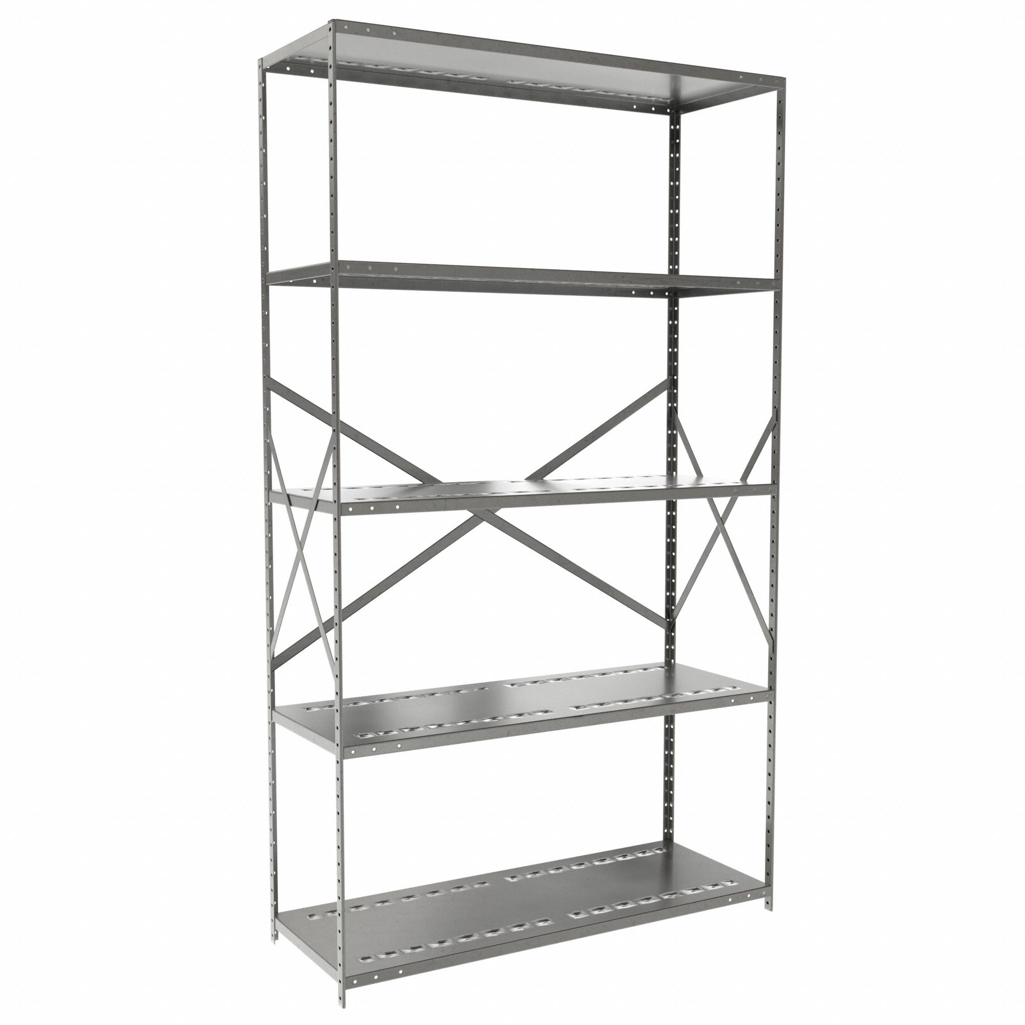 Metal Shelving: Starter, Medium-Duty, 48 in x 18 in, 84 in Overall Ht, 5 Shelves