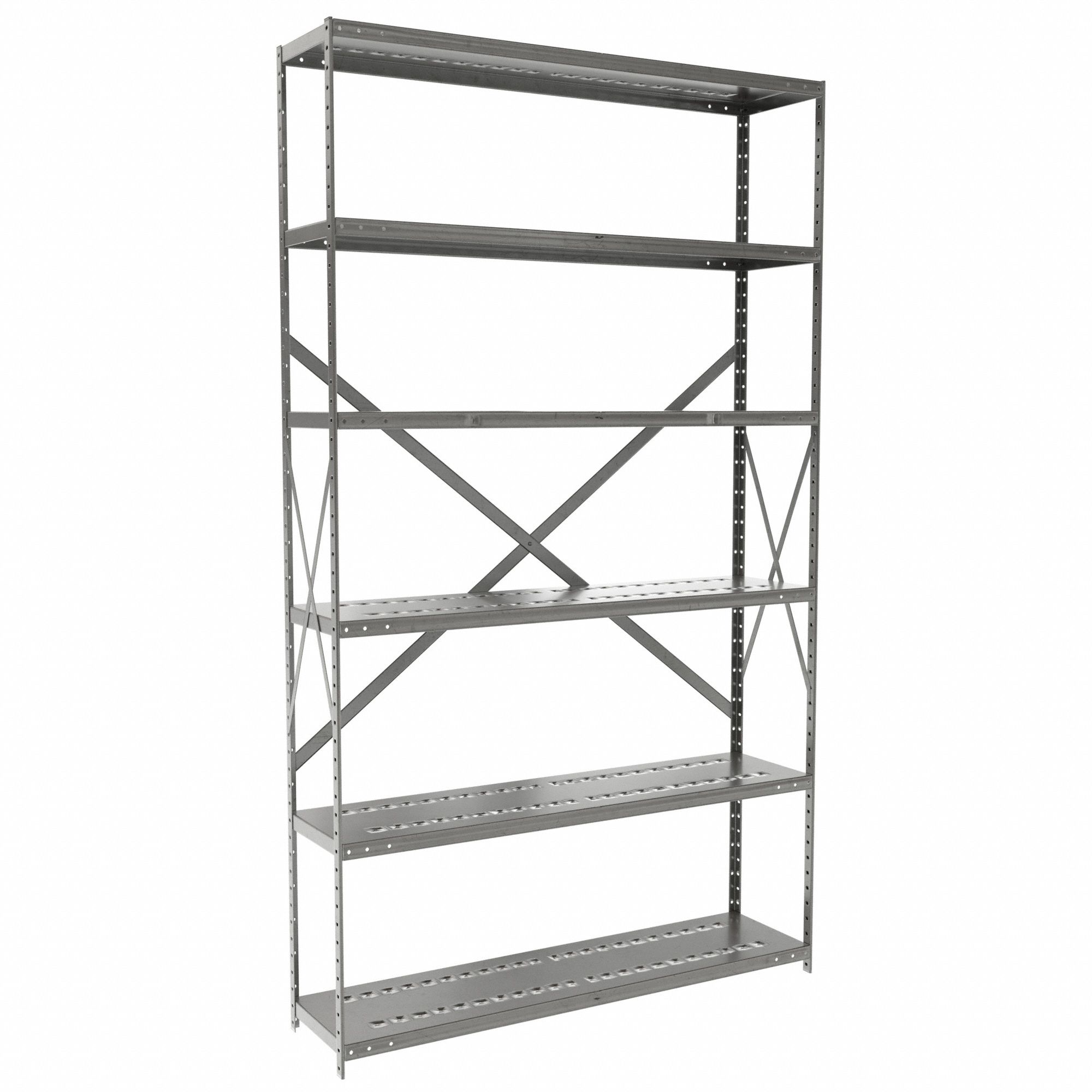 Metal Shelving: Starter, Medium-Duty, 48 in x 12 in, 84 in Overall Ht, 6 Shelves