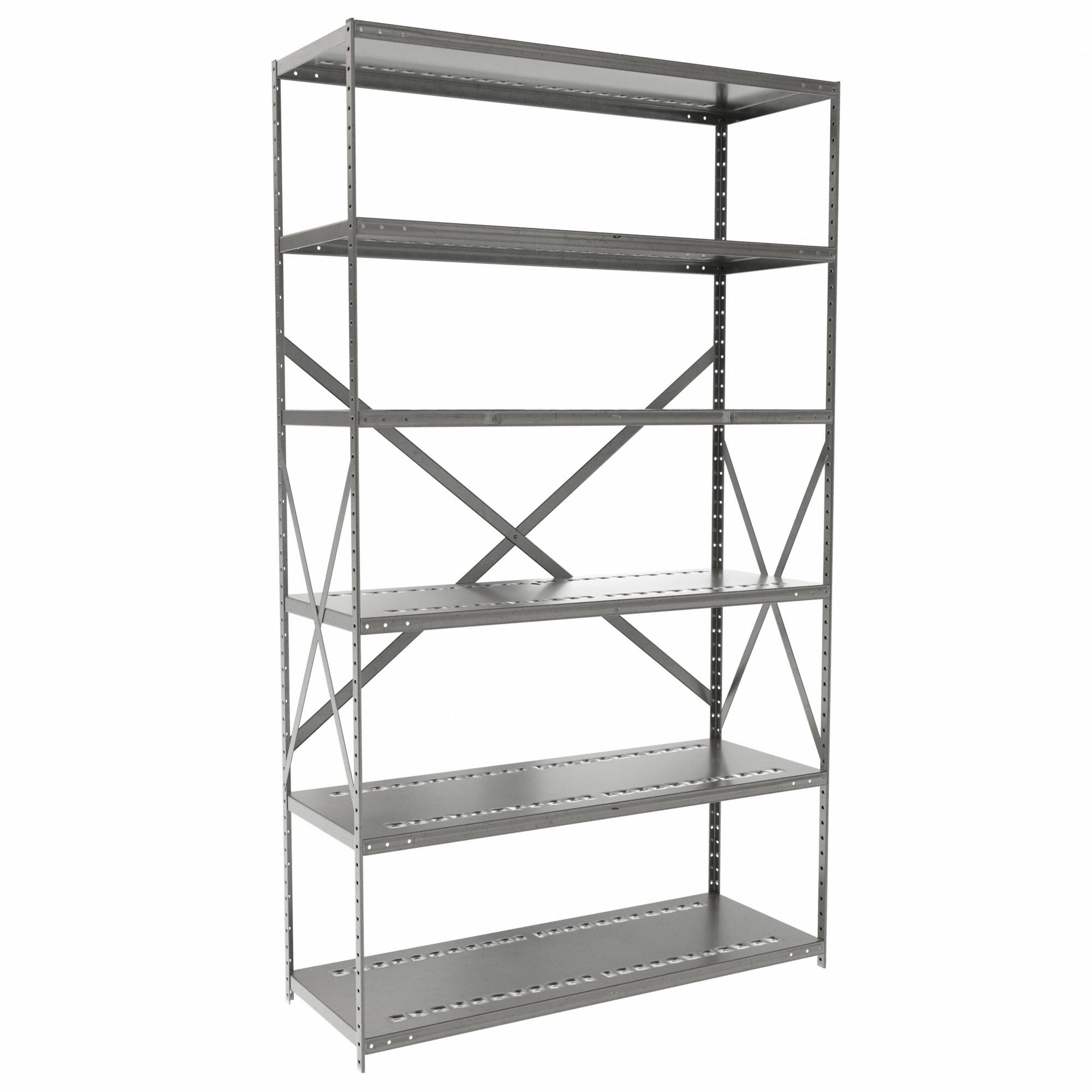Metal Shelving: Starter, Medium-Duty, 48 in x 18 in, 84 in Overall Ht, 6 Shelves