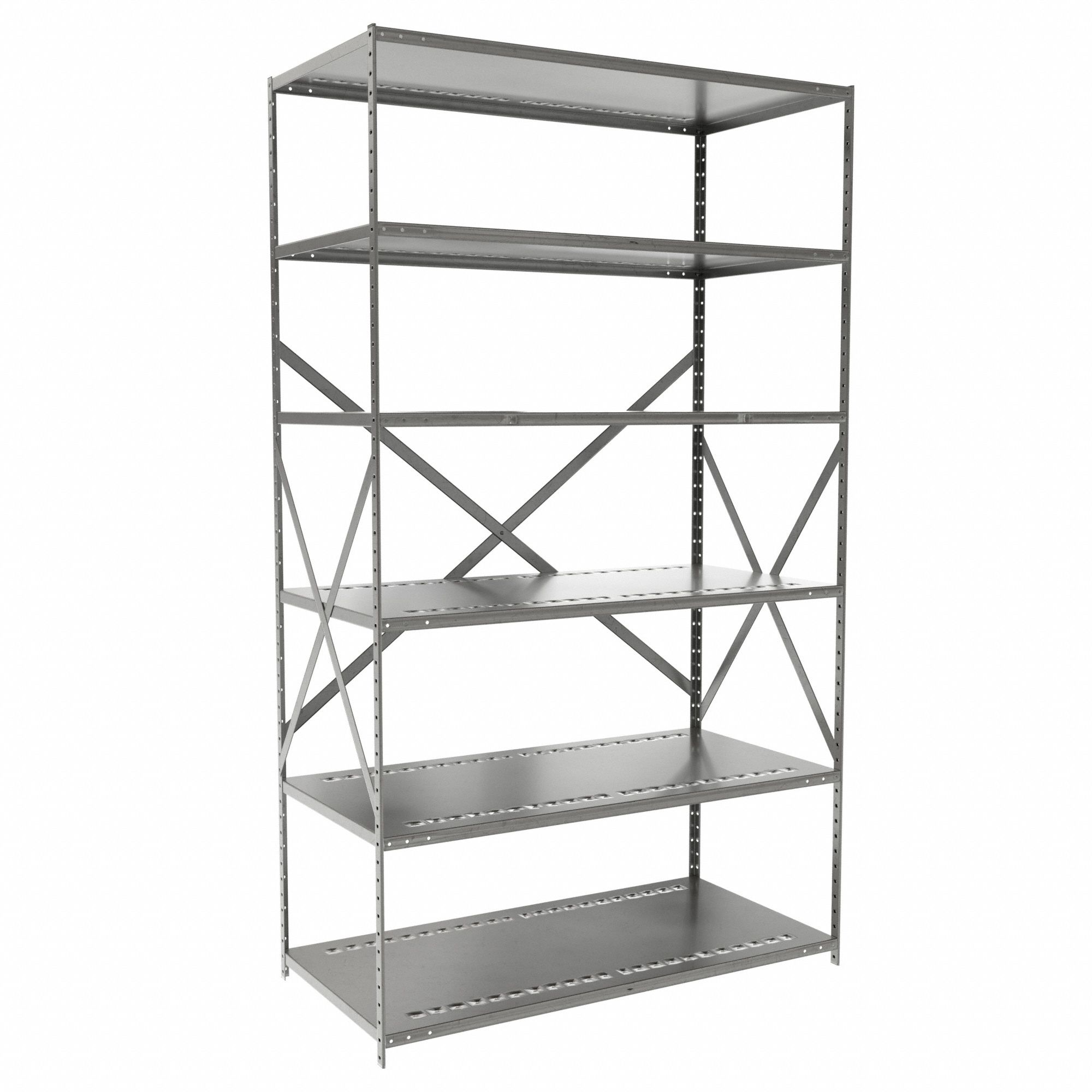 Metal Shelving: Starter, Medium-Duty, 48 in x 24 in, 84 in Overall Ht, 6 Shelves