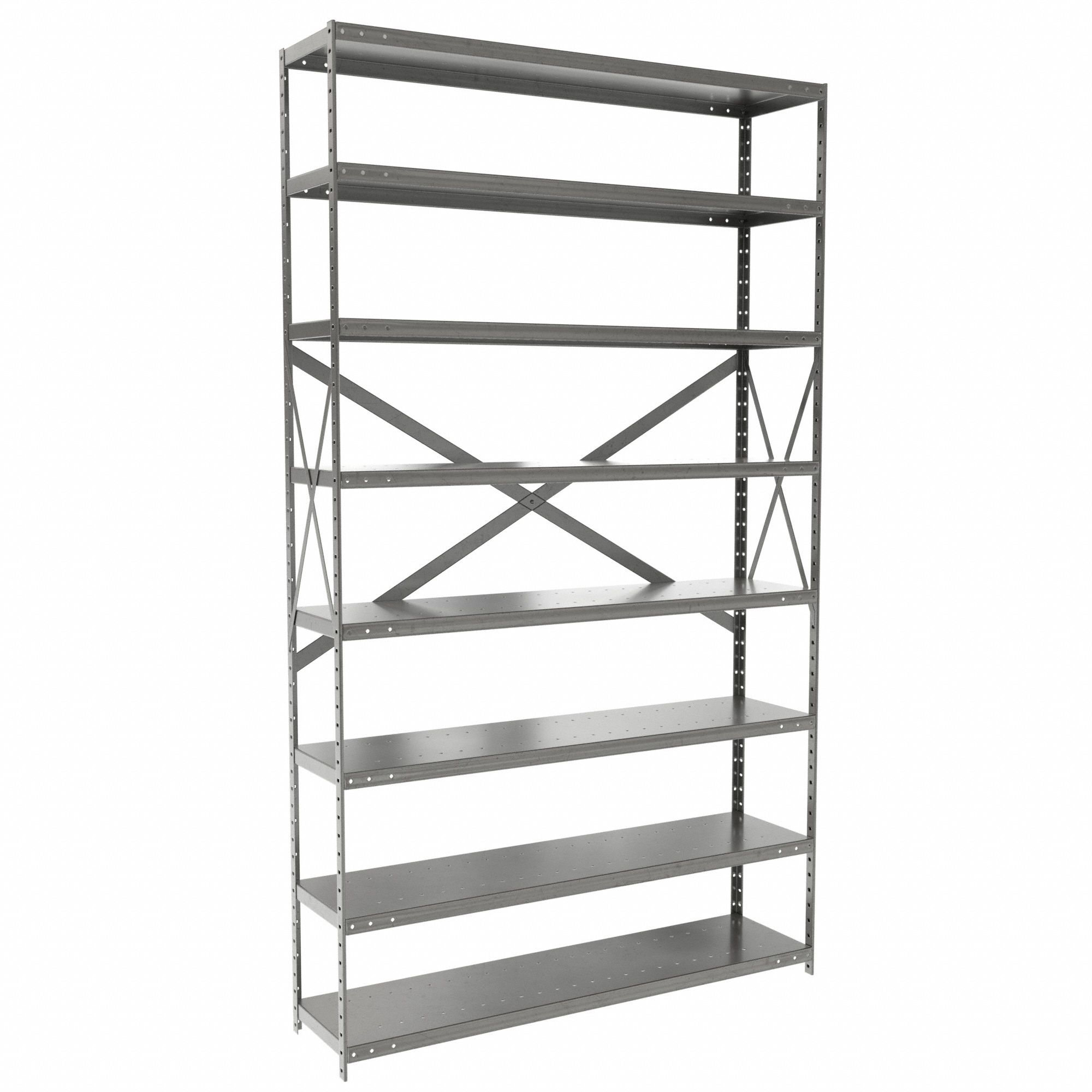 Metal Shelving: Starter, Medium-Duty, 48 in x 12 in, 84 in Overall Ht, 8 Shelves