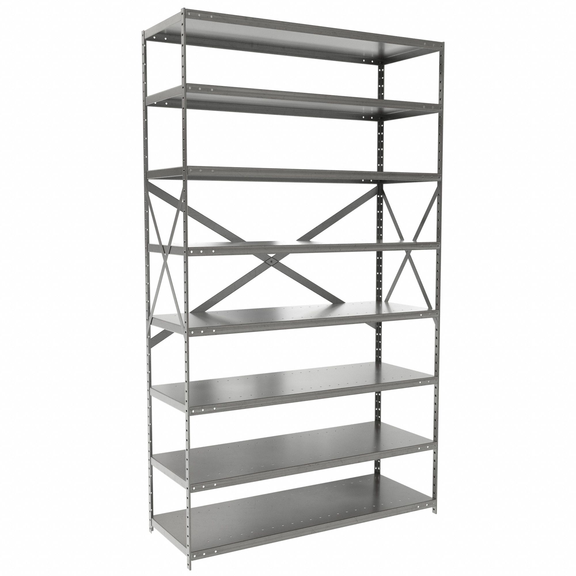 Metal Shelving: Starter, Medium-Duty, 48 in x 18 in, 84 in Overall Ht, 8 Shelves