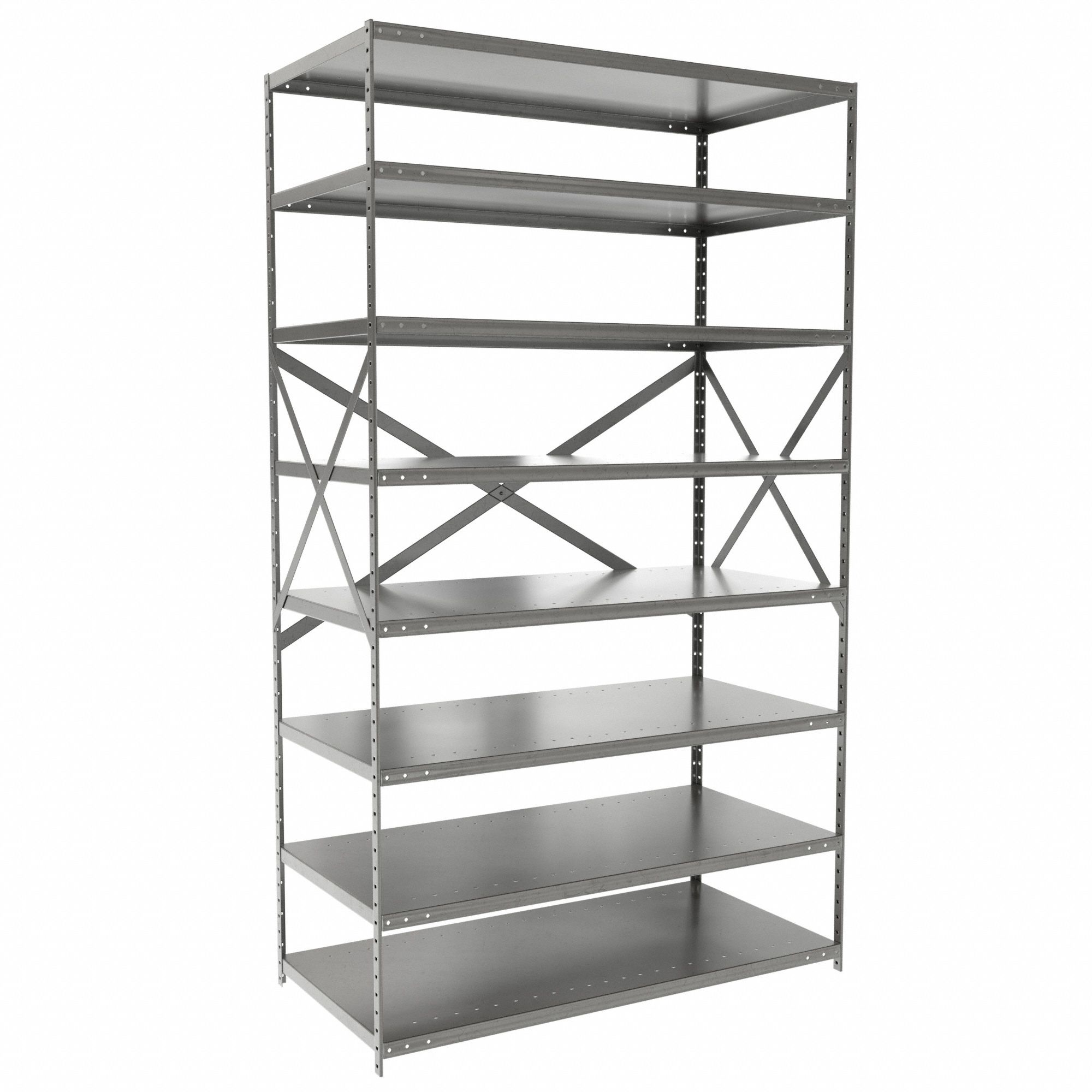 Metal Shelving: Starter, Medium-Duty, 48 in x 24 in, 84 in Overall Ht, 8 Shelves