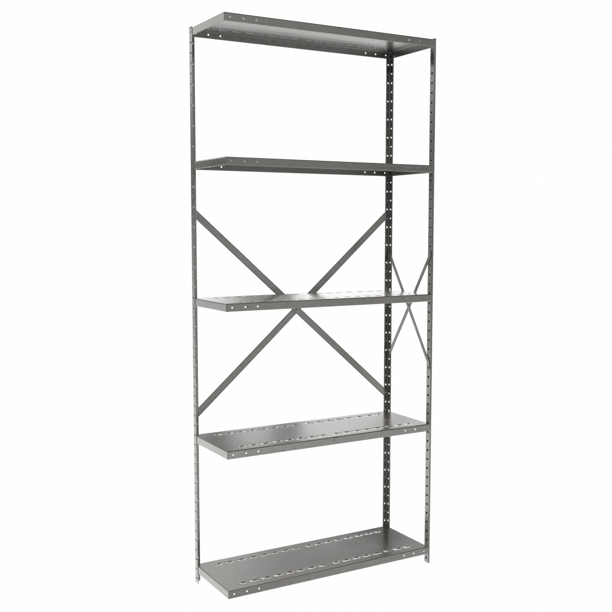 INDUSTRIAL SHELVING, ADD-ON, OPEN, HEAVY-DUTY, 800 LB CAPACITY, 5 SHELF, GREY, 12 IN