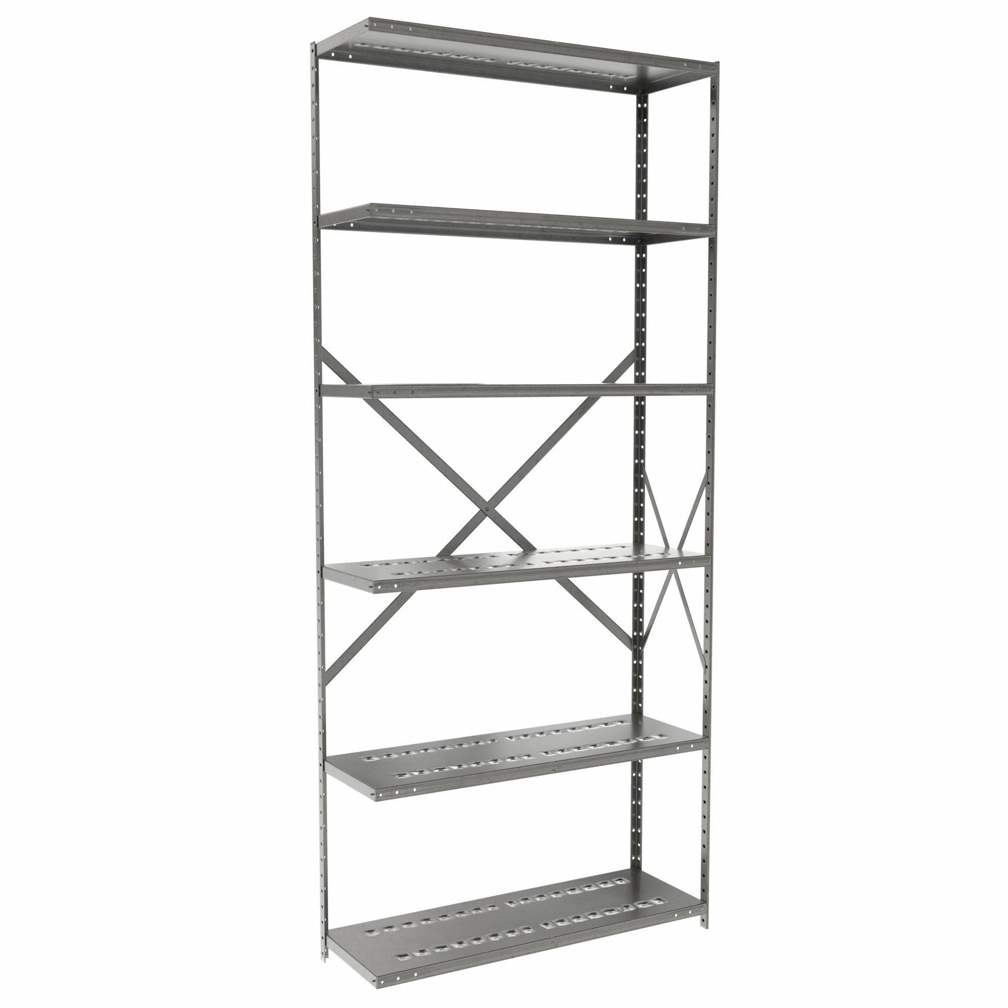 Metal Shelving: Add-On, Medium-Duty, 36 in x 12 in, 84 in Overall Ht, 6 Shelves
