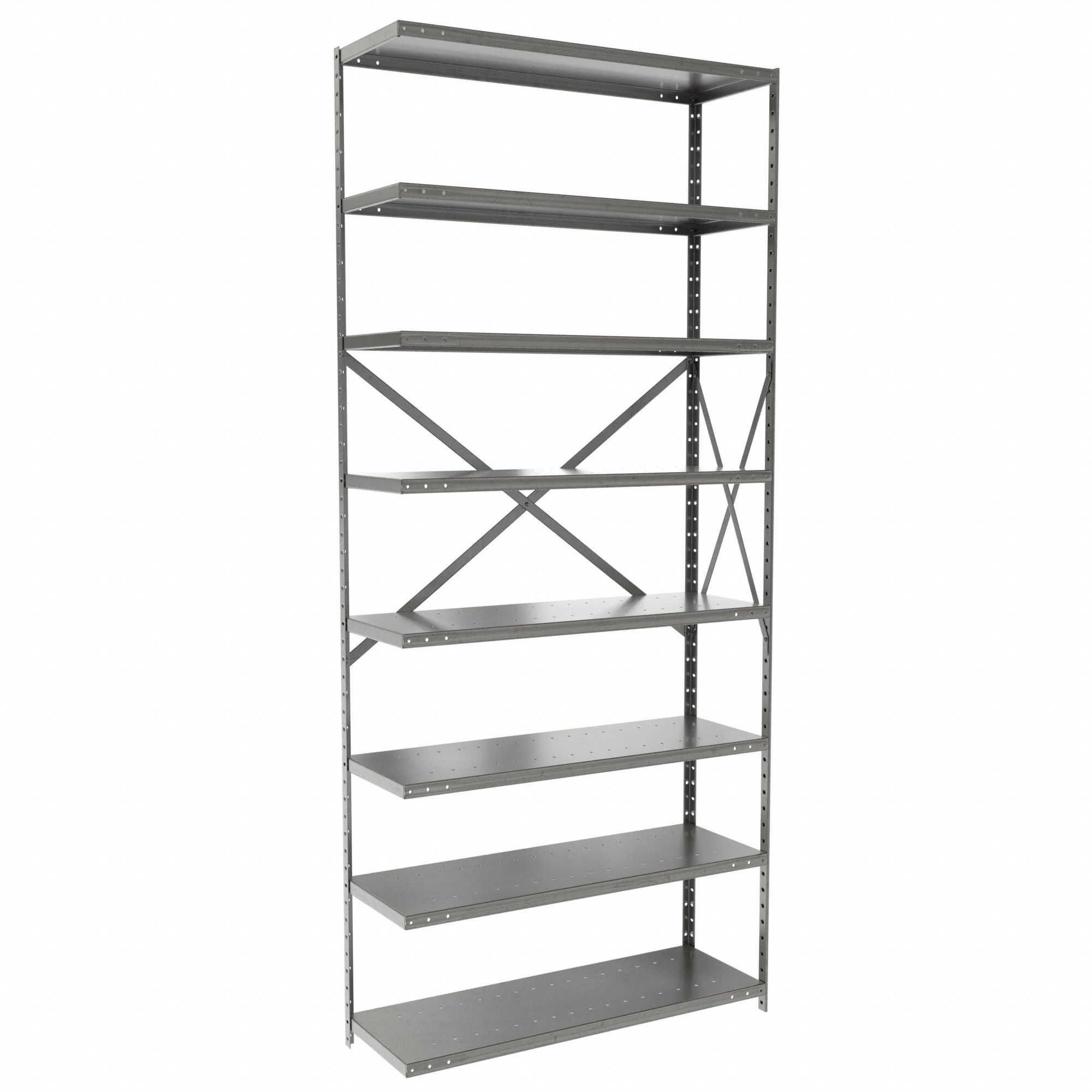 Metal Shelving: Add-On, Medium-Duty, 36 in x 12 in, 84 in Overall Ht, 8 Shelves