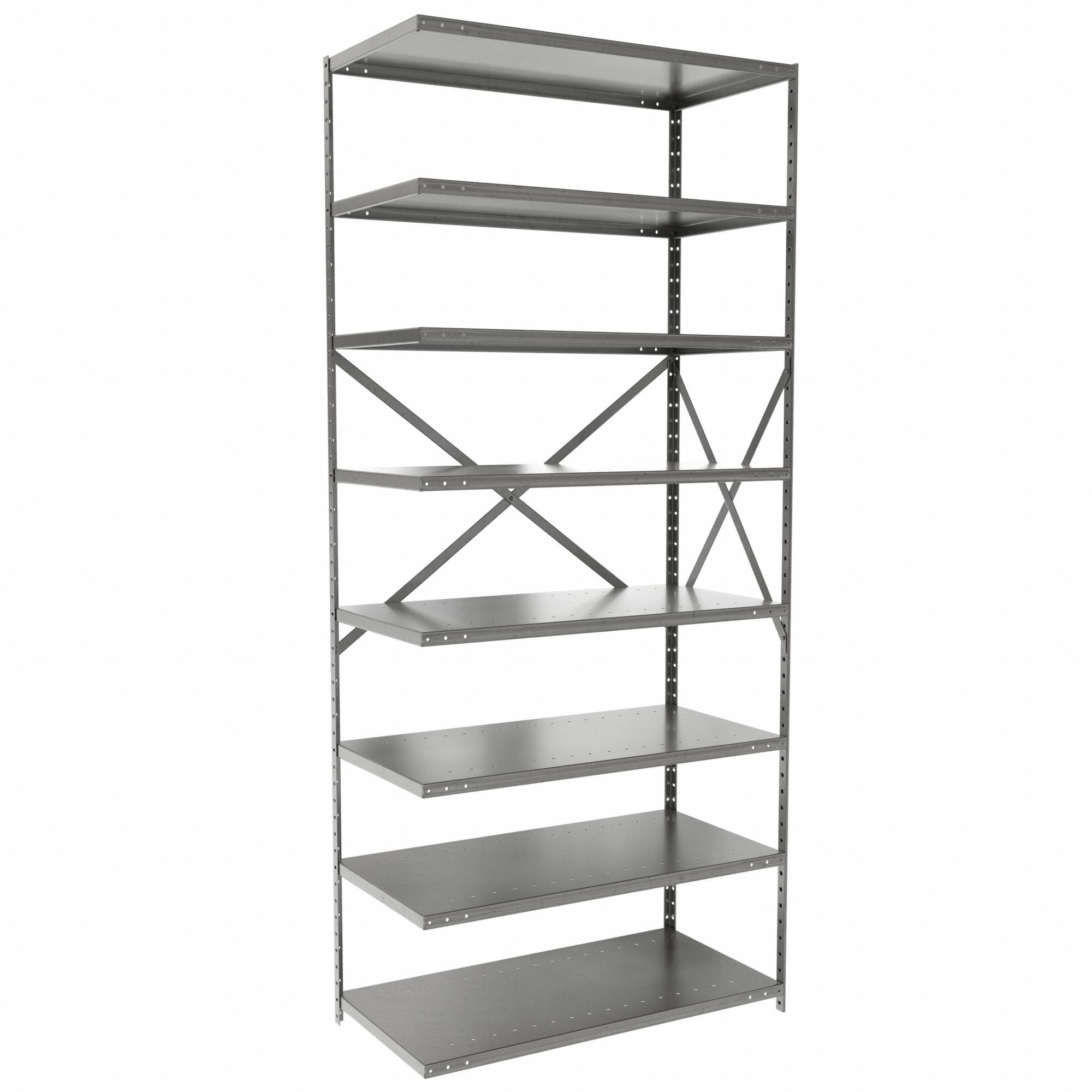 Metal Shelving: Add-On, Medium-Duty, 36 in x 18 in, 84 in Overall Ht, 8 Shelves