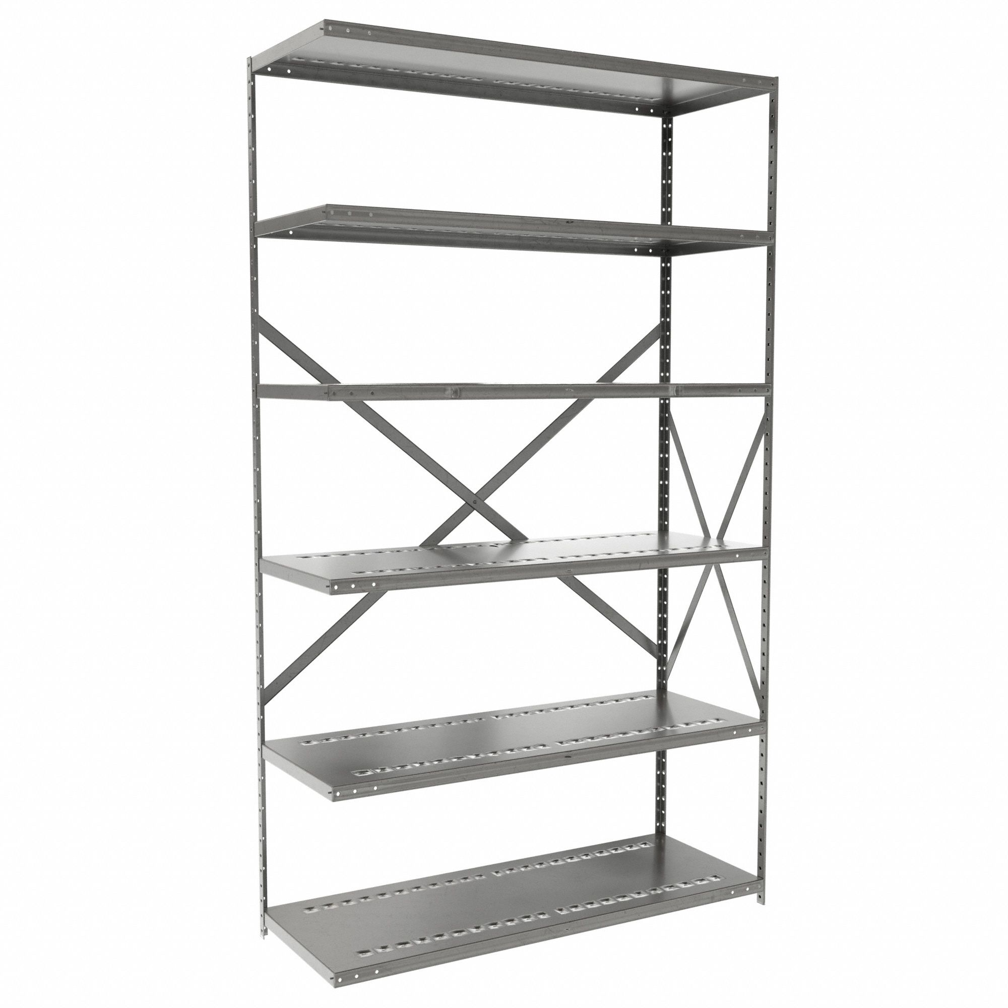 INDUSTRIAL SHELVING, ADD-ON, OPEN, HEAVY-DUTY, 400 LB CAPACITY, 6 SHELF, GREY, 18 IN