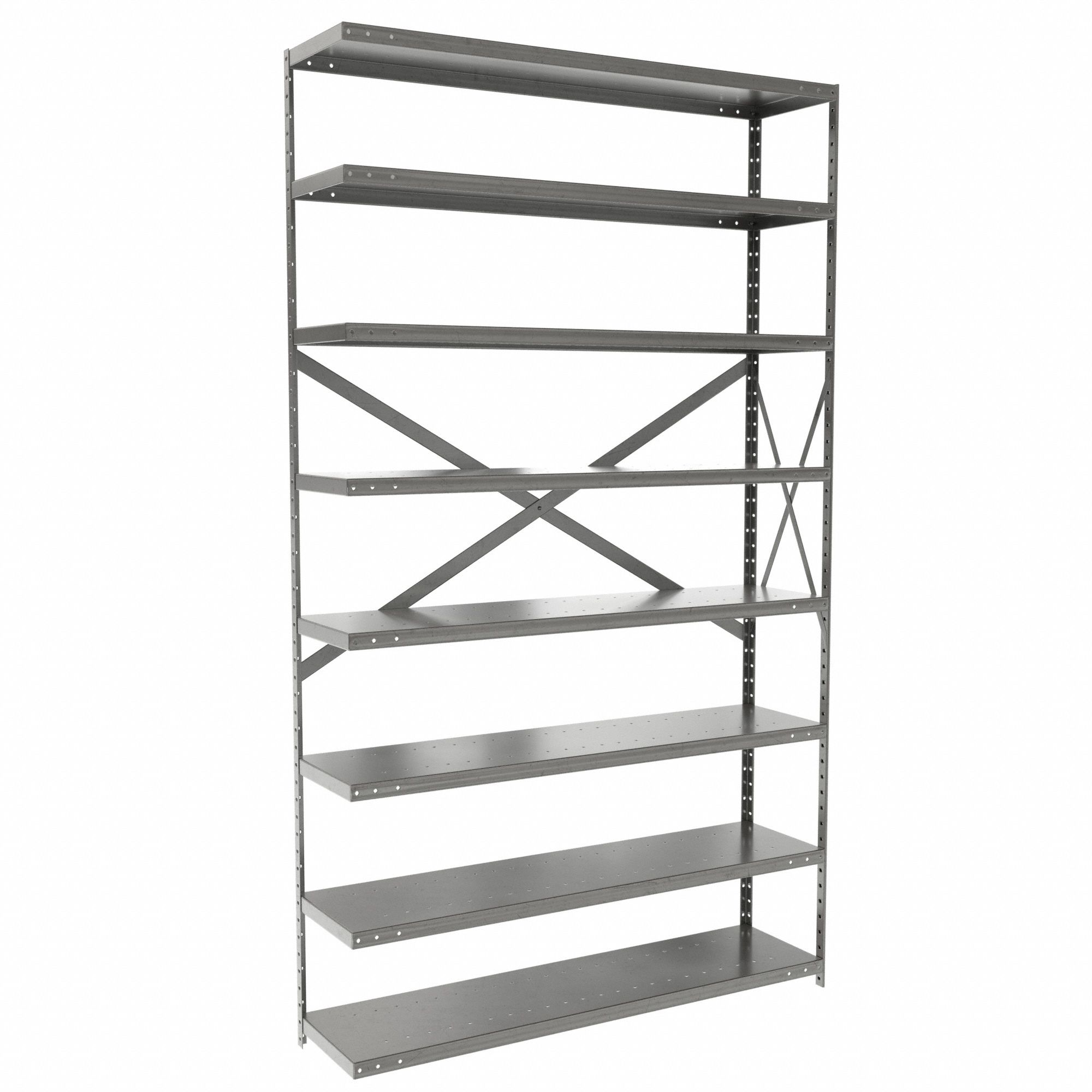 Metal Shelving: Add-On, Medium-Duty, 48 in x 12 in, 84 in Overall Ht, 8 Shelves