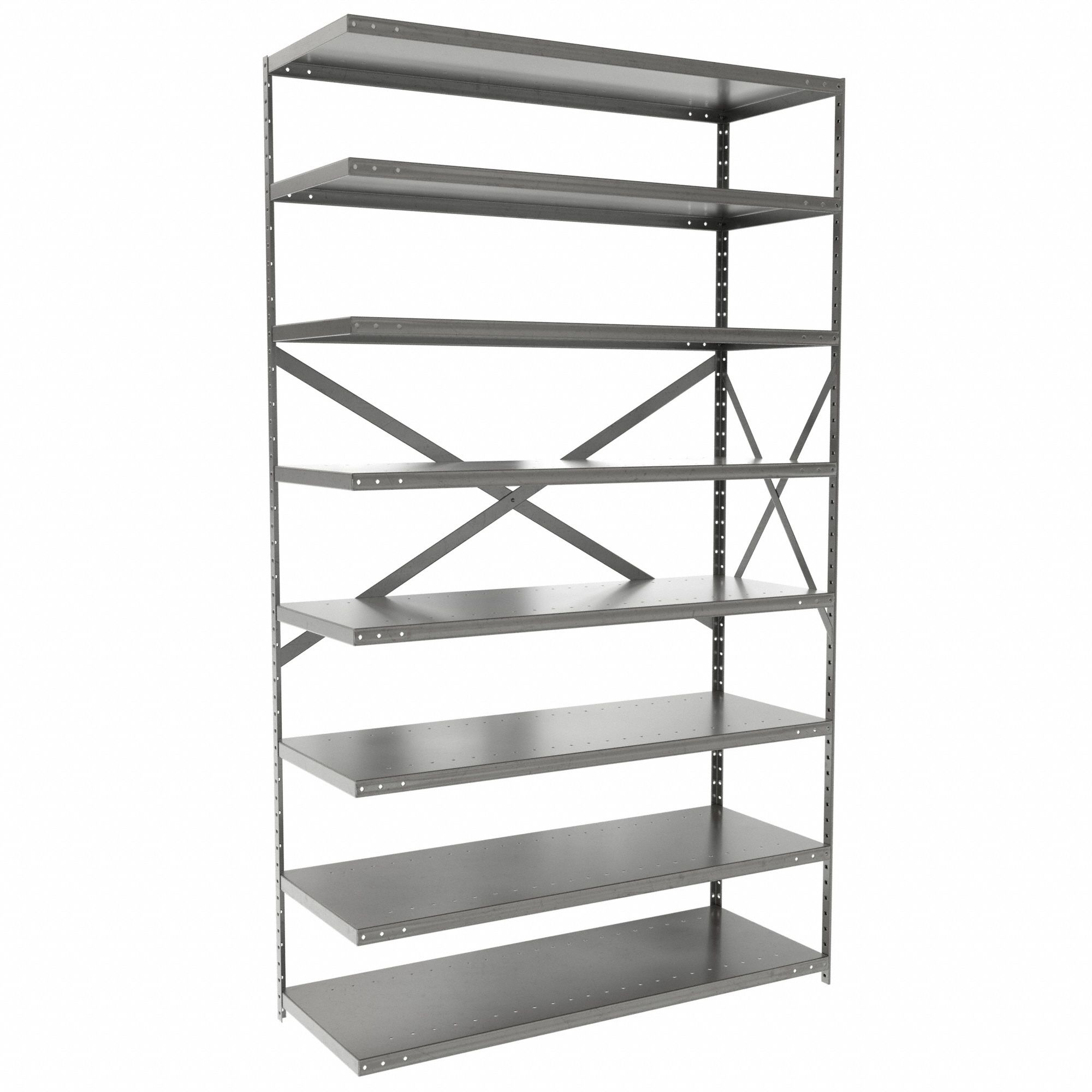 Metal Shelving: Add-On, Medium-Duty, 48 in x 18 in, 84 in Overall Ht, 8 Shelves