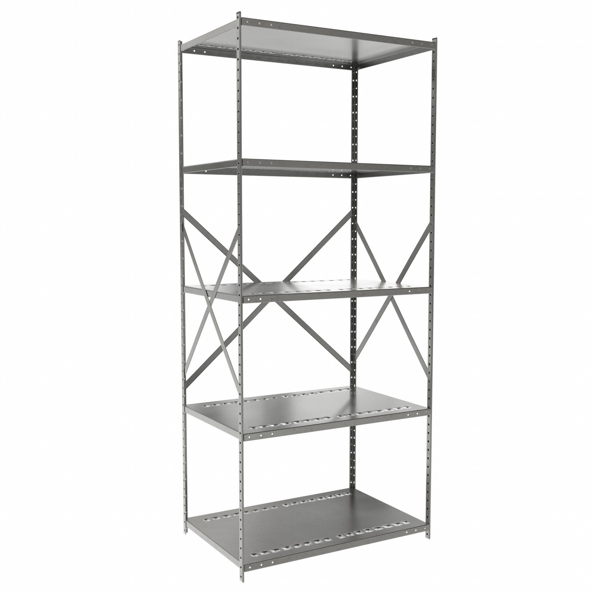 Metal Shelving: Starter, Heavy-Duty, 36 in x 24 in, 84 in Overall Ht, 5 Shelves