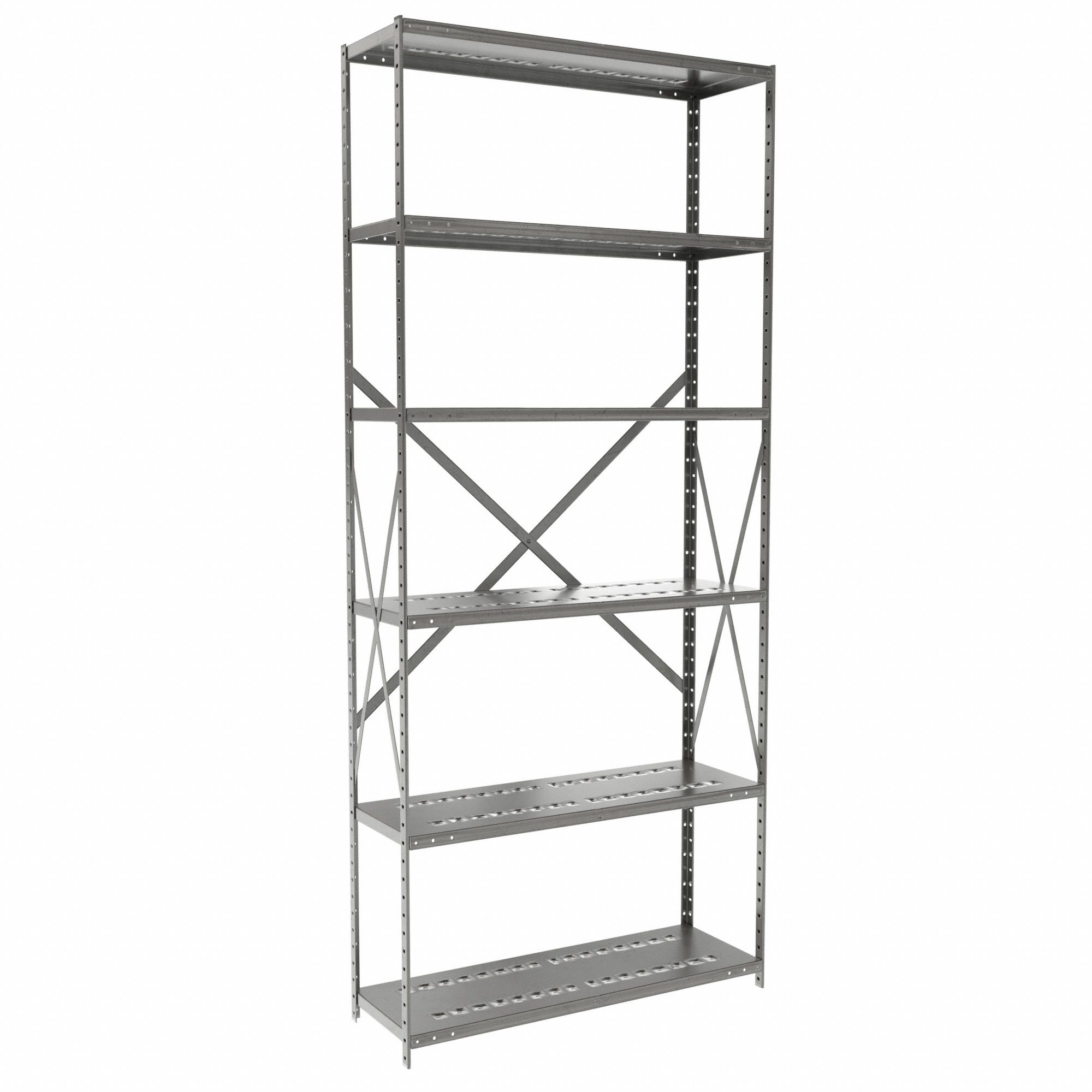 Metal Shelving: Starter, Heavy-Duty, 36 in x 12 in, 84 in Overall Ht, 6 Shelves