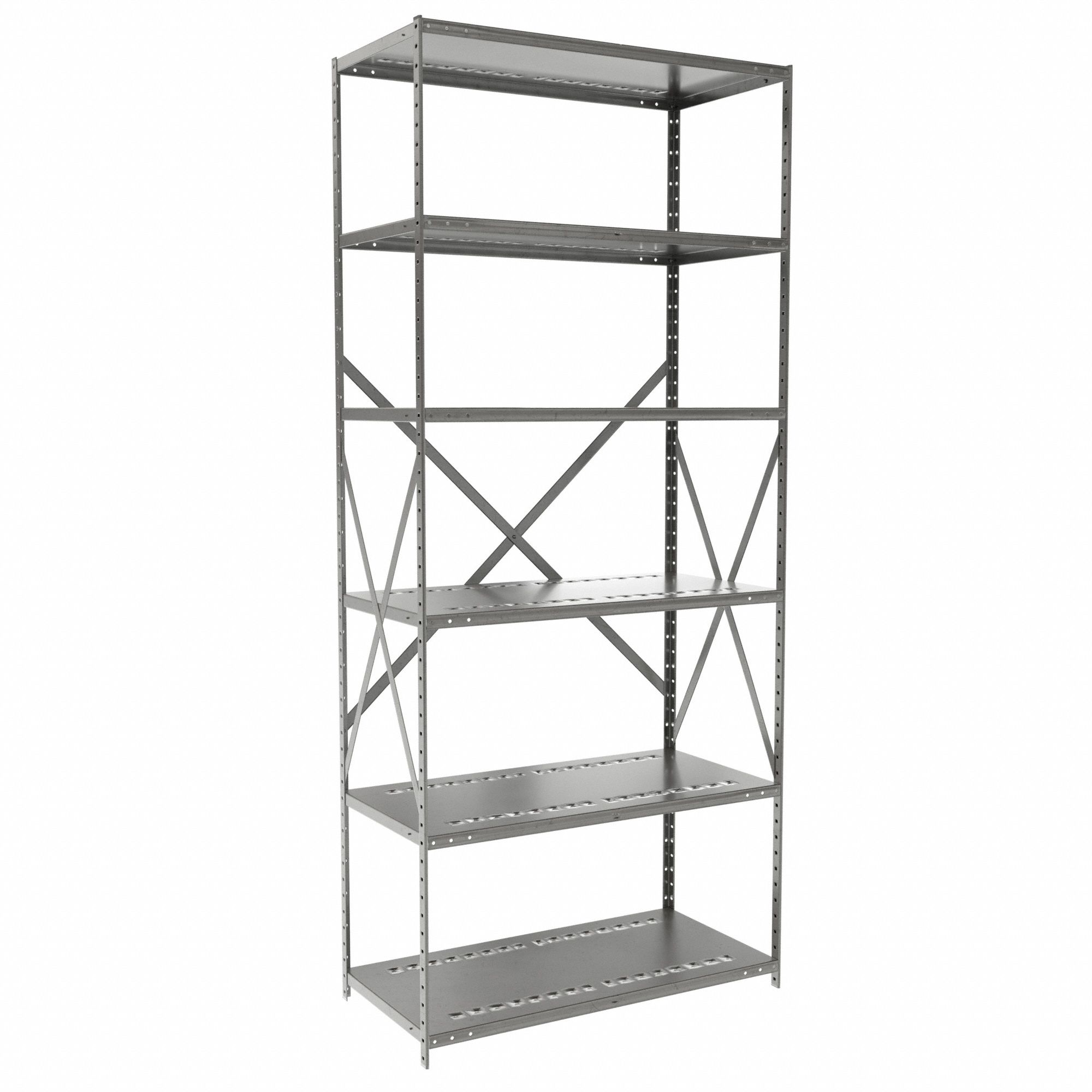 Metal Shelving: Starter, Heavy-Duty, 36 in x 18 in, 84 in Overall Ht, 6 Shelves